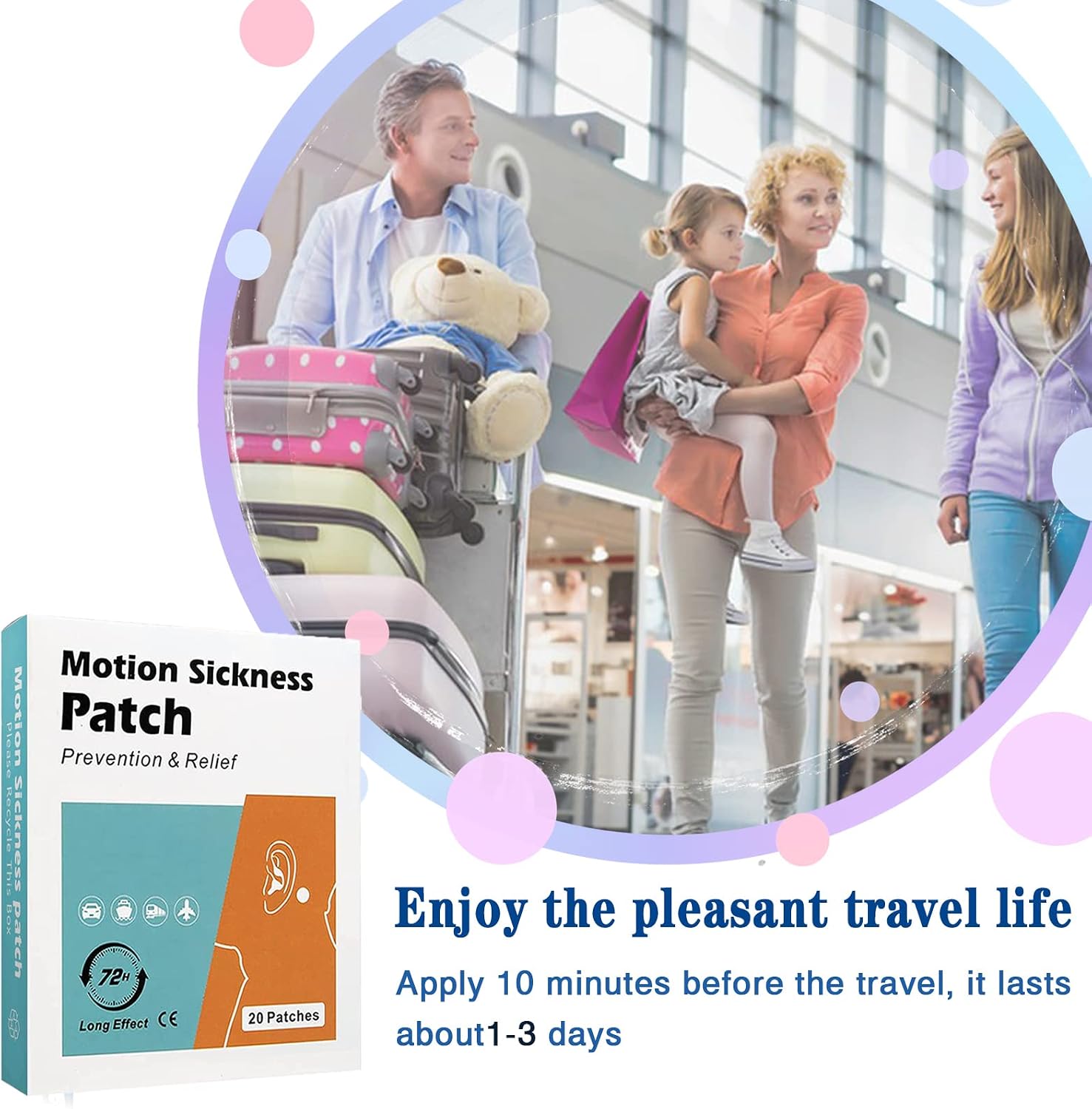 20 Count Motion Sickness Patches - Fast Acting Relieves Dizziness from Seasickness and carsickness, Suit for Car and Boat Rides, Cruise and Airplane Travel