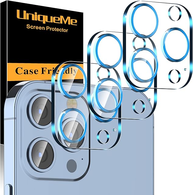 UniqueMe [3 Pack] Design for iPhone 13 Pro/iPhone 13 Pro Max (6.1/6.7 inch) Camera Lens Protector,[Anti Scratch] Tempered Glass Camera Protection Cover,[Easy Installation]-Blue