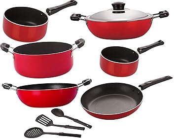 Nirlon Nonstick Aluminium Non Induction Cookware Set -9 Pieces [DKD(J)_KD14_SP(B)_SP(M)_CS20_TP24_3SPN]