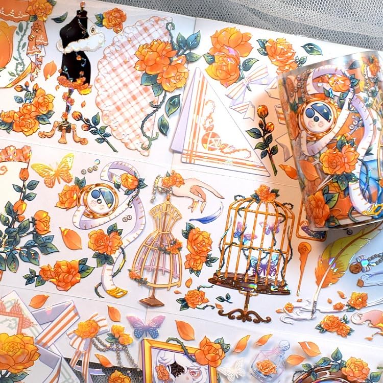 ZSALTT PET Hermoso Nicho Collage Materiales Flores y Plantas Cinta washi para decoración hecha a mano DIY (90434)