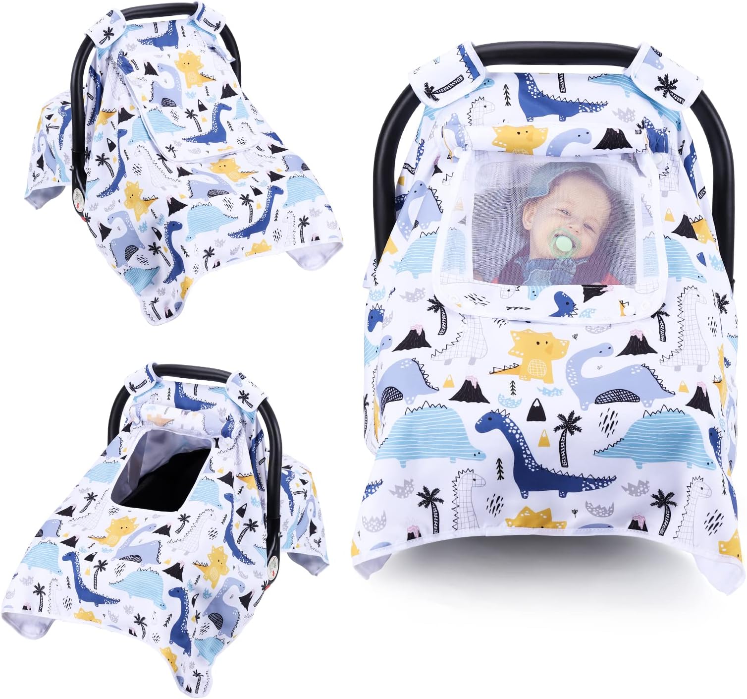 THE KENKYO Car Seat Cover for Babies, Breathable Carseat Cover for Boys Girls, Kick-Proof Infant Car Seat Canopy with Mesh Peep Window and Sun Shade, Windproof Stroller Cover for All Seasons