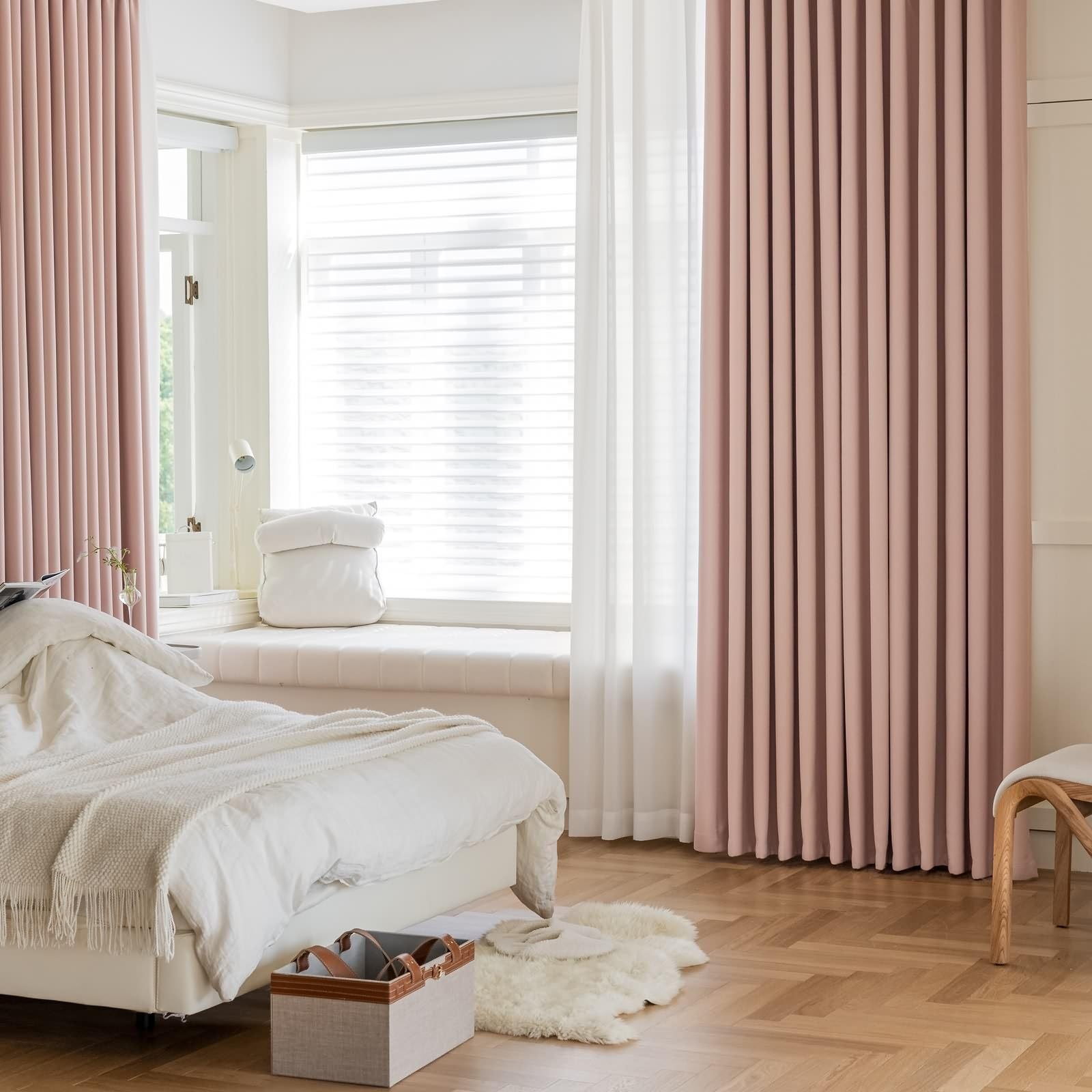 Rideaux occultants Beydodo en chenille rose | Lot de 2 isolants thermiques 132x183 cm pour salon