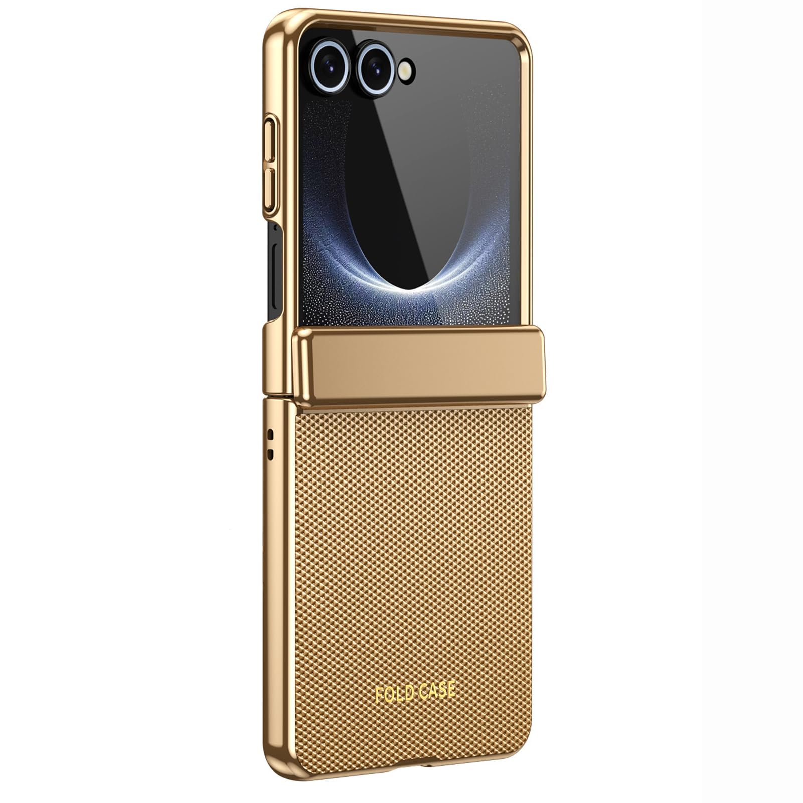 LUOTANL Leather Case for Samsung Galaxy Z Flip 8, Plating Hinge Slim Case Tempered Glass Screen Protection Business Cover,Gold,Flip 8