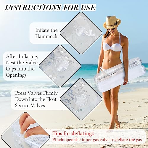 Miniatura 4 de Sratte Flotador de piscina con purpurina, hamaca de agua para piscina, tumbonas inflables para piscina, flotadores de agua multiusos para adultos,