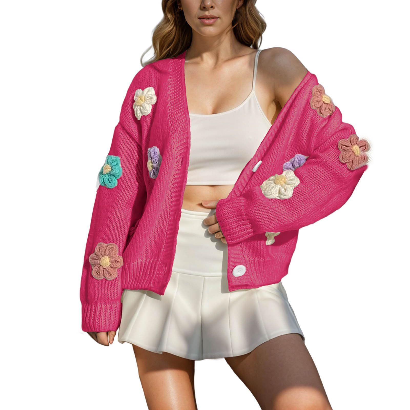 Cardigan Donna a Maglia Floreale Morbido Maglione Oversize con Bottoni | Tessuto morbido e piacevole sulla pelle,design avvolgente e confortevole, perfetto per casa lavoro e tempo libero