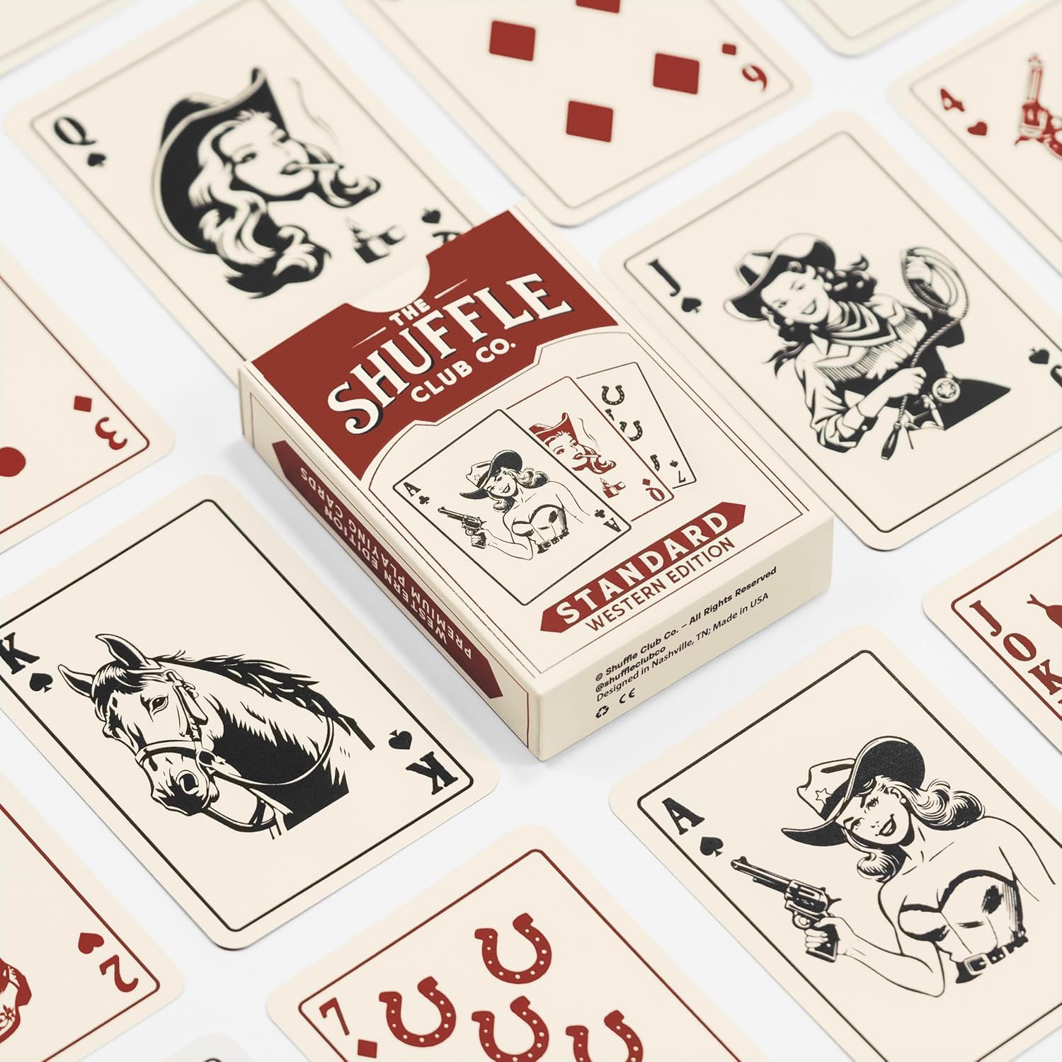 Shuffle Club Co. Carte da gioco occidentali, mazzo da cowboy vintage premium con arte personalizzata, set di carte di lusso per poker, blackjack e collezionisti