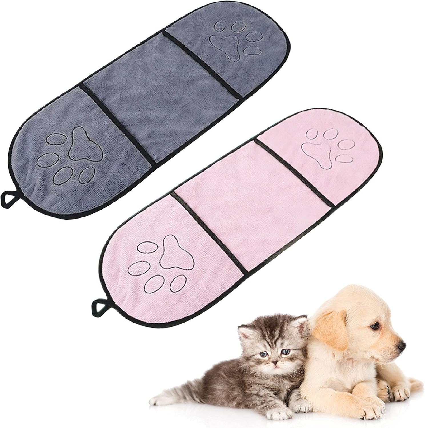 Wallfire Ultra-Absorbent Pet Bath Towel Dog Towel Super Absorbent Quick Dry Pet Drying Towel with Pocket for Cats Dogsï¼ˆPink+Greyï¼‰