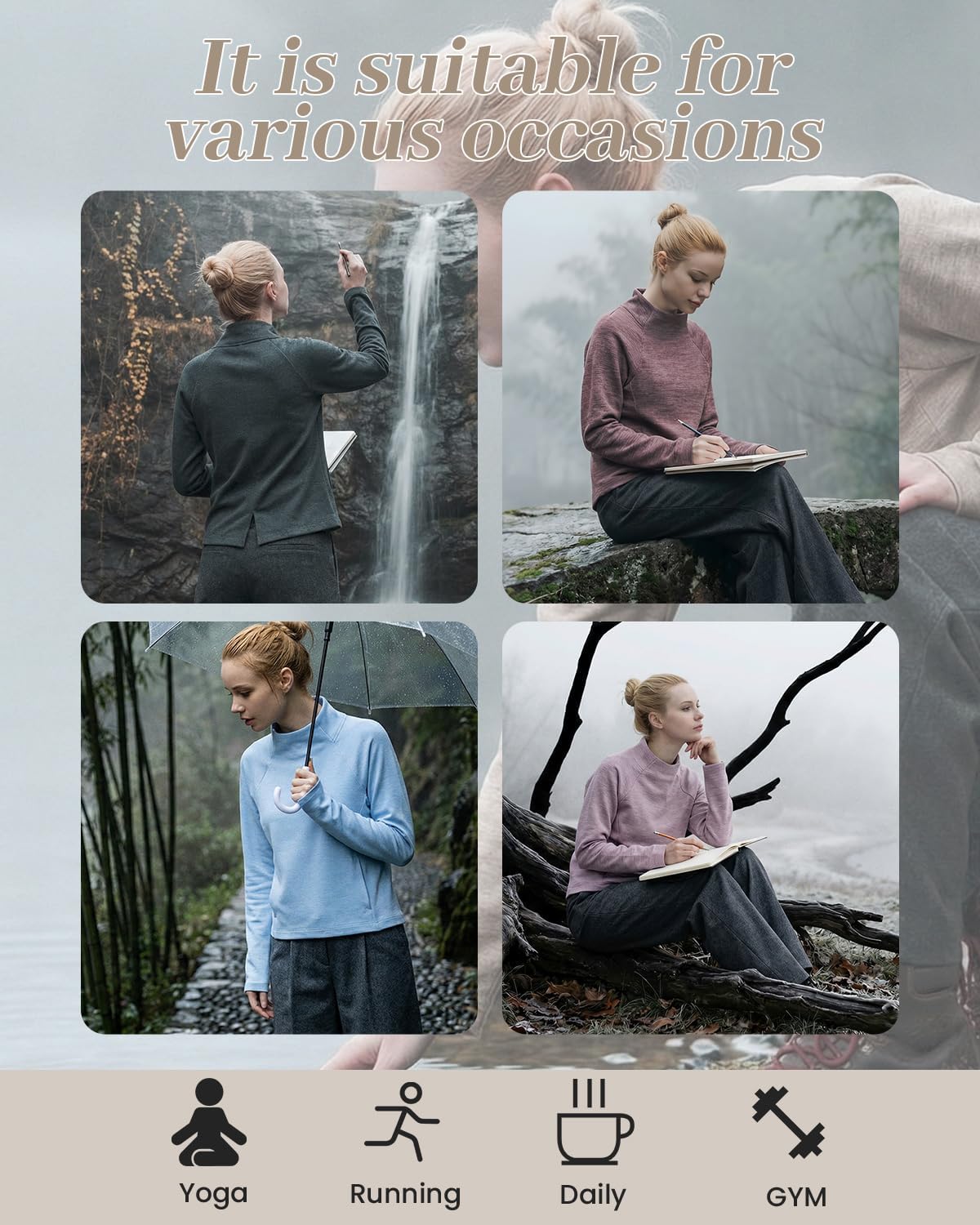 Women's Fleeced Sweatshirt - Stand-Up Turtleneck, Side Pockets, Warm Fleece for Winter Daily Wear