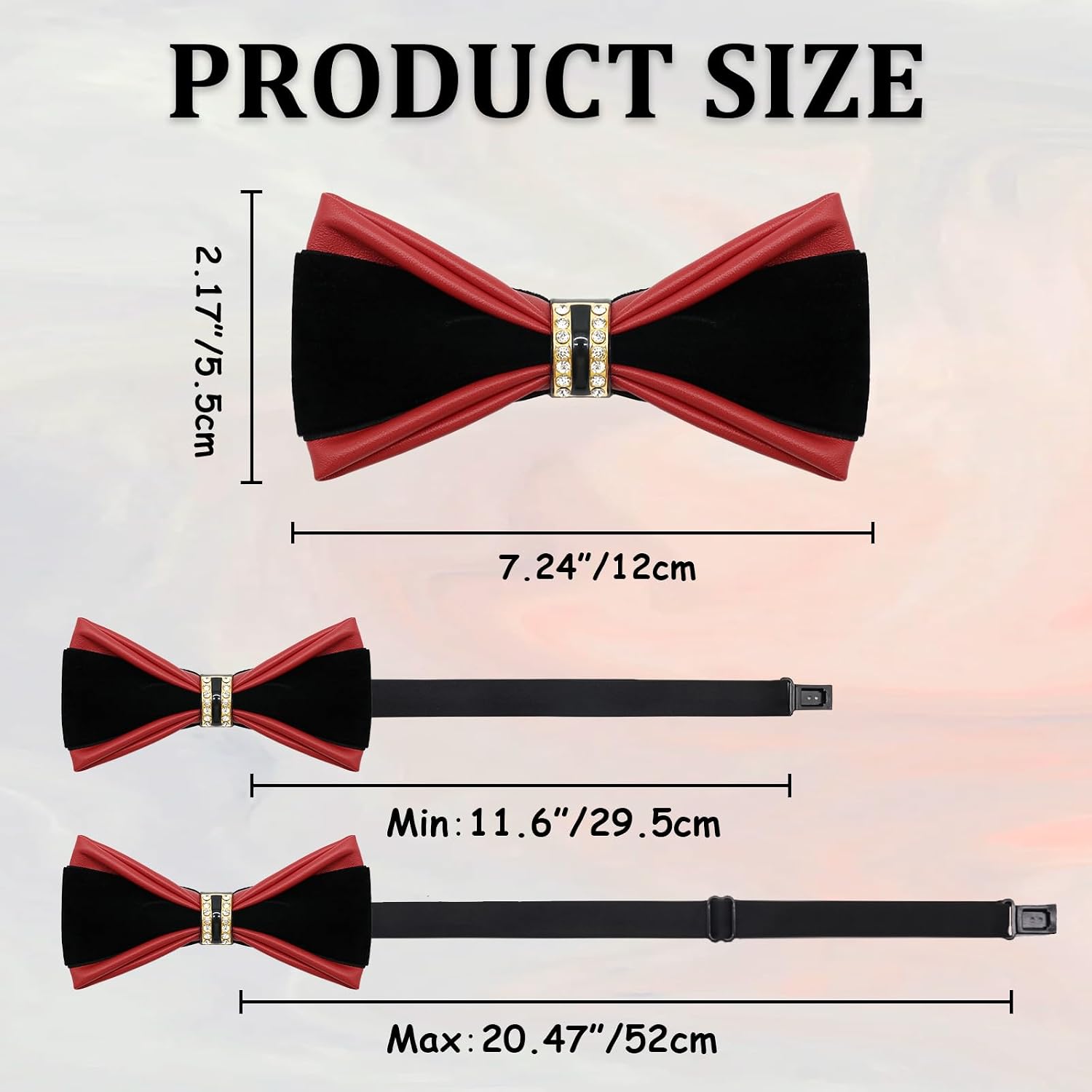 PU Leather Mens Bow Tie Rhinestone Pre-tied Bow Ties for Men Velvet Tuxedo Bow Tie for Wedding Party