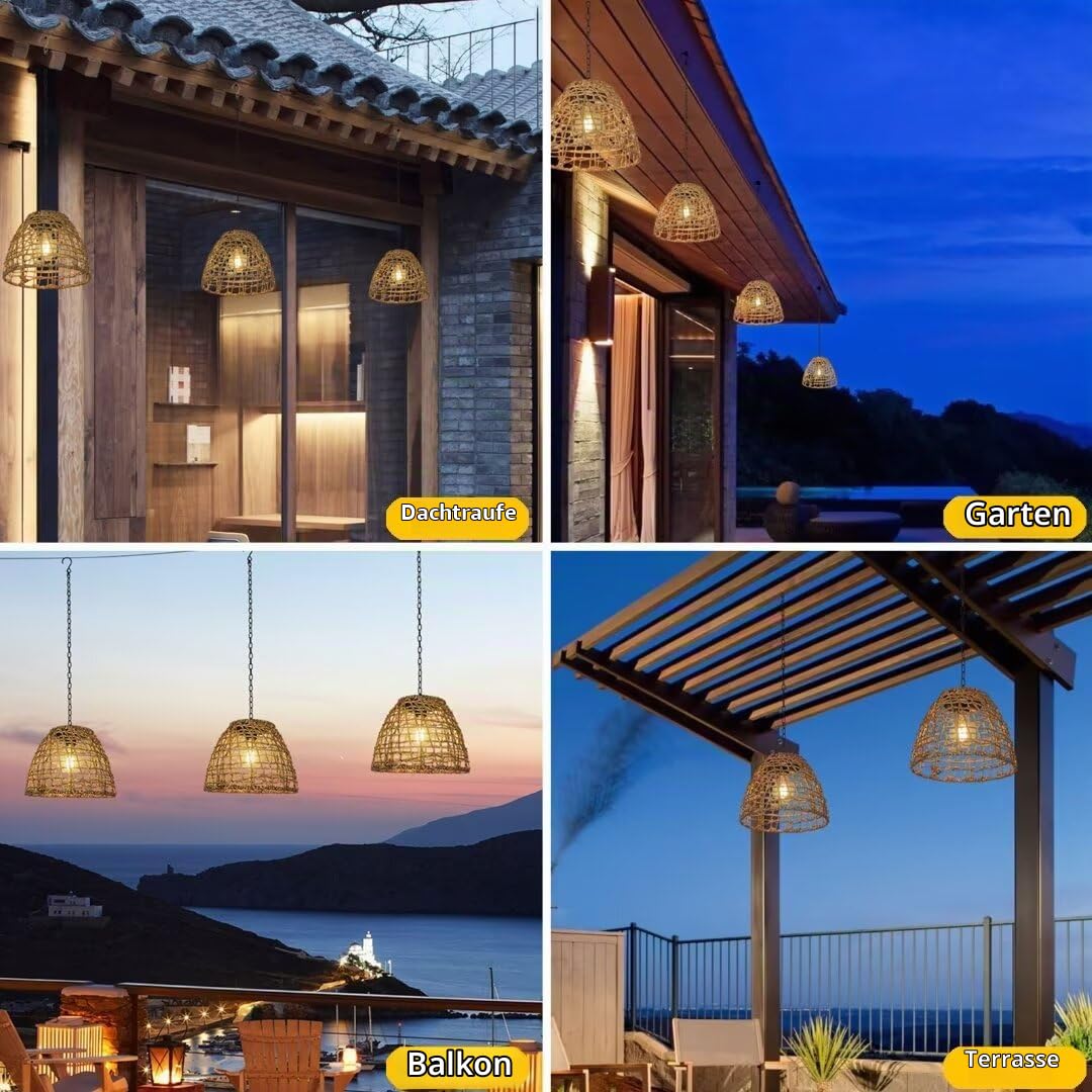 2 Packungen Seegras Weben Solarlampe Solarstrom Hängelampe Solar Garten Pendelleuchte Außen Solar Hängelampe Außen Hängeleuchte für Balkon, Garten