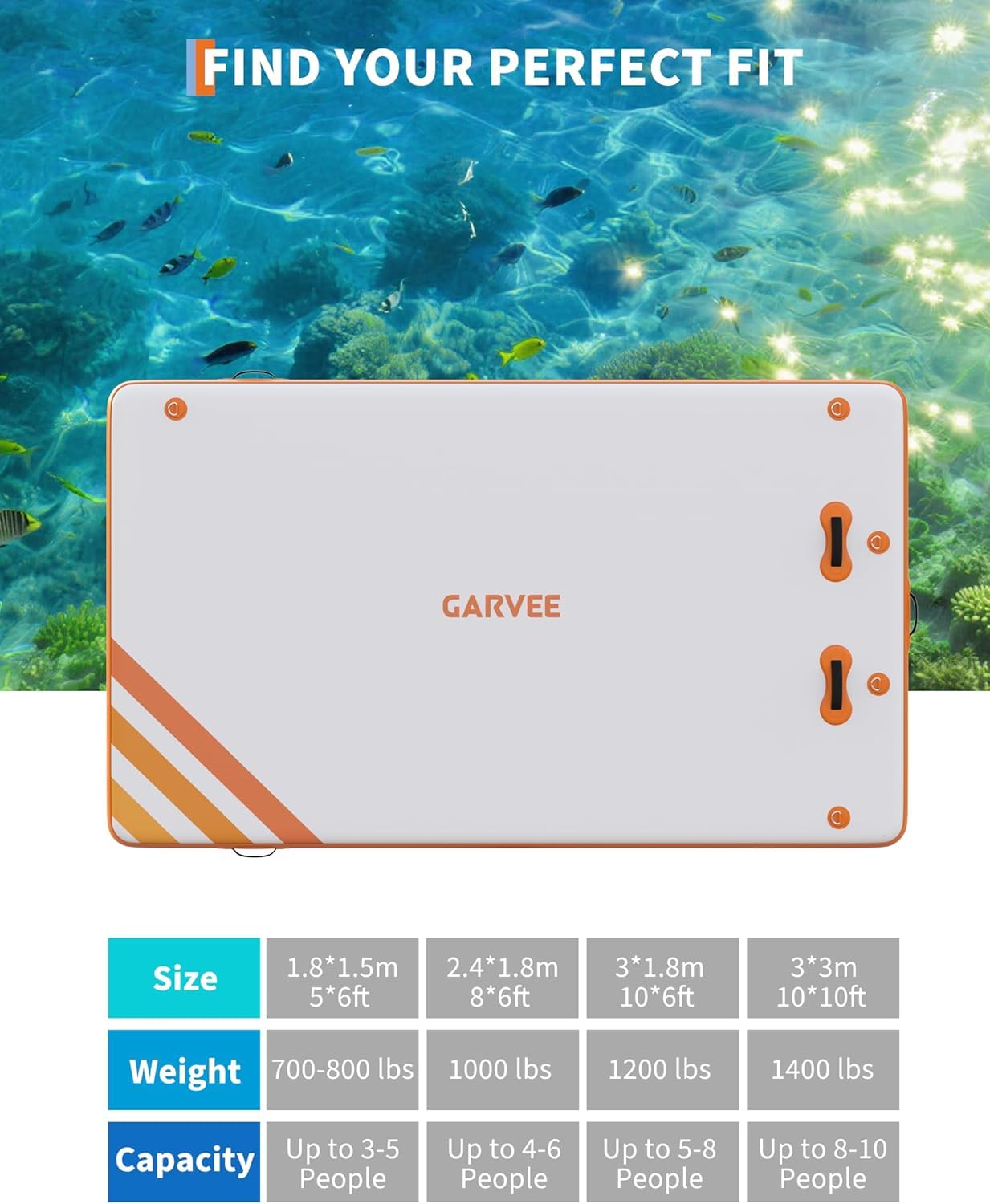 Garvee Plateforme Flottante Gonflable Îlot avec Échelle Corde et Surface Antidérapante pour Piscine Plage Océan (Orange, 3 x 3 m)