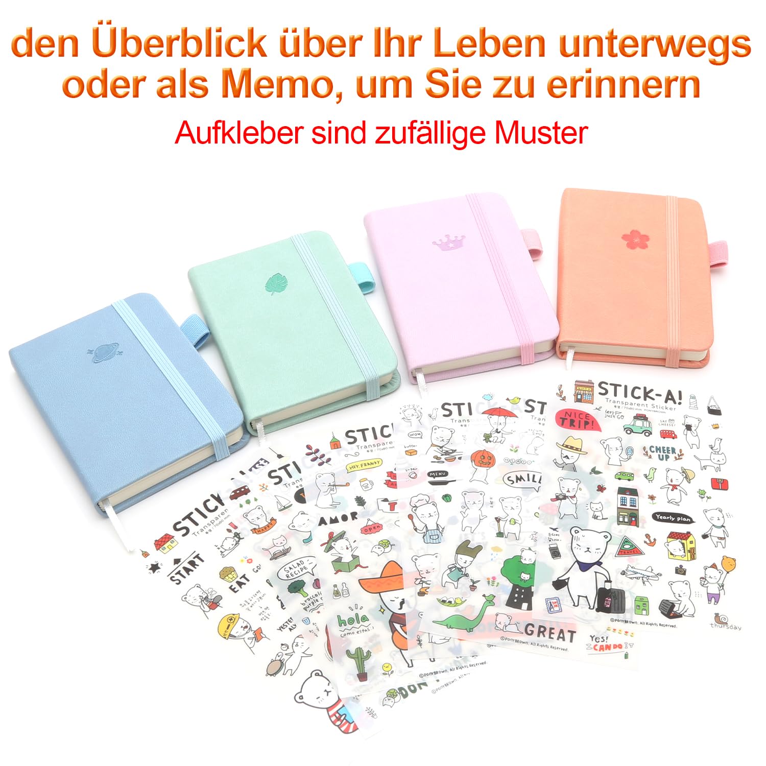 Carnet de Poche A7 avec 6 Autocollants, Mini Bloc Note Couverture Coloré pour Enfant Adultes