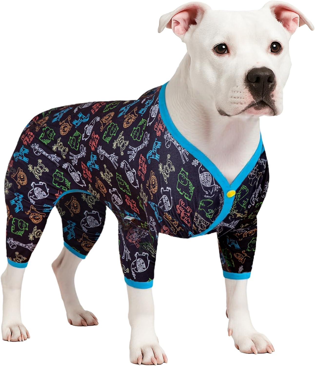 LovinPet Doberman Pajamas for Dog, Lightweight Stretchy Fabric, Jungle Friends Grey Print, Uv Protection Shirt, Easy to Wear Large Dog Pjs, Onesies for Dogs, Pajamas for Pitbulls, Medium