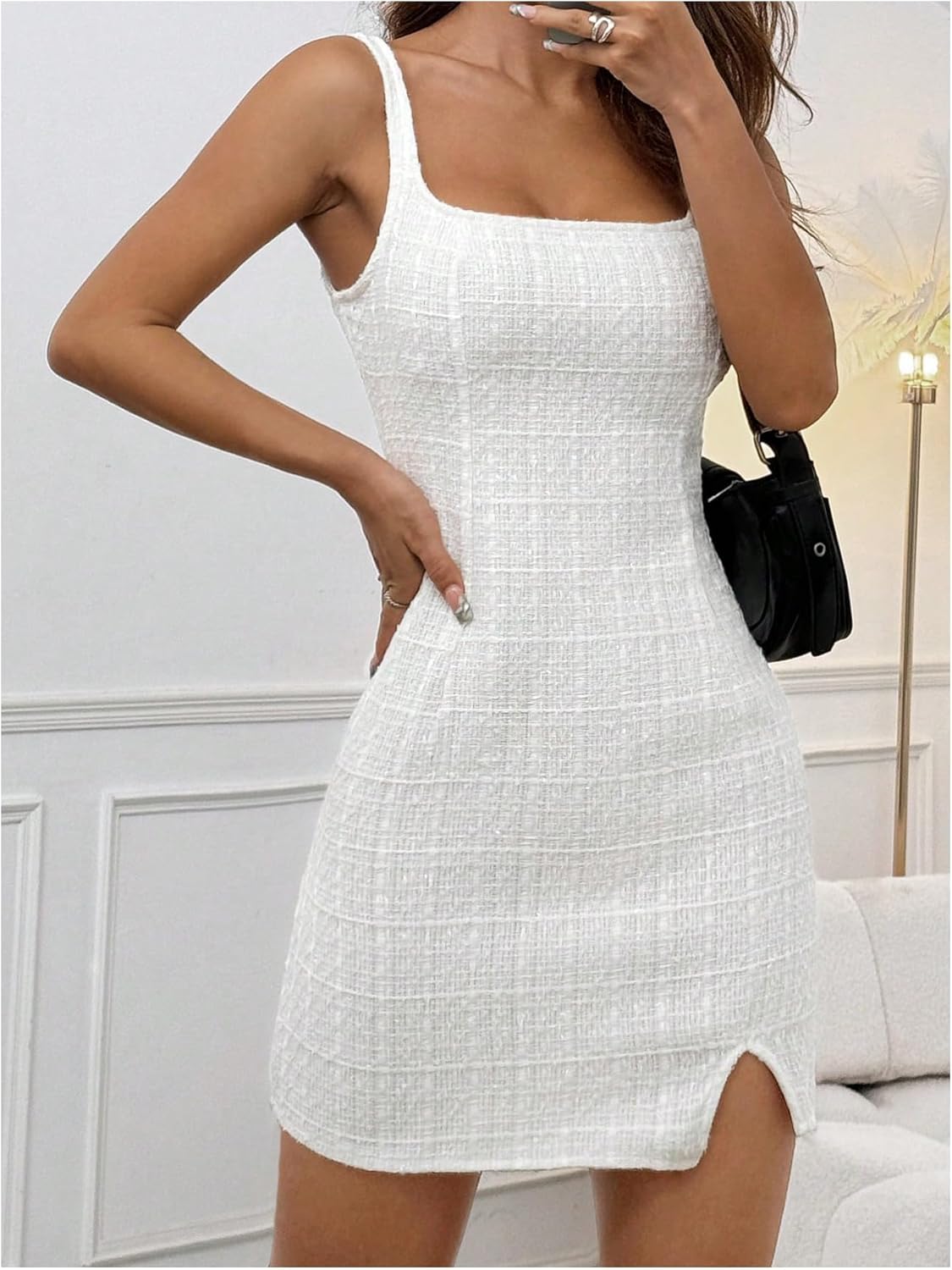 SOLY HUX Women's Mini Dress Square Neck Sleeveless Split Bodycon Tank Dresses - Image 4