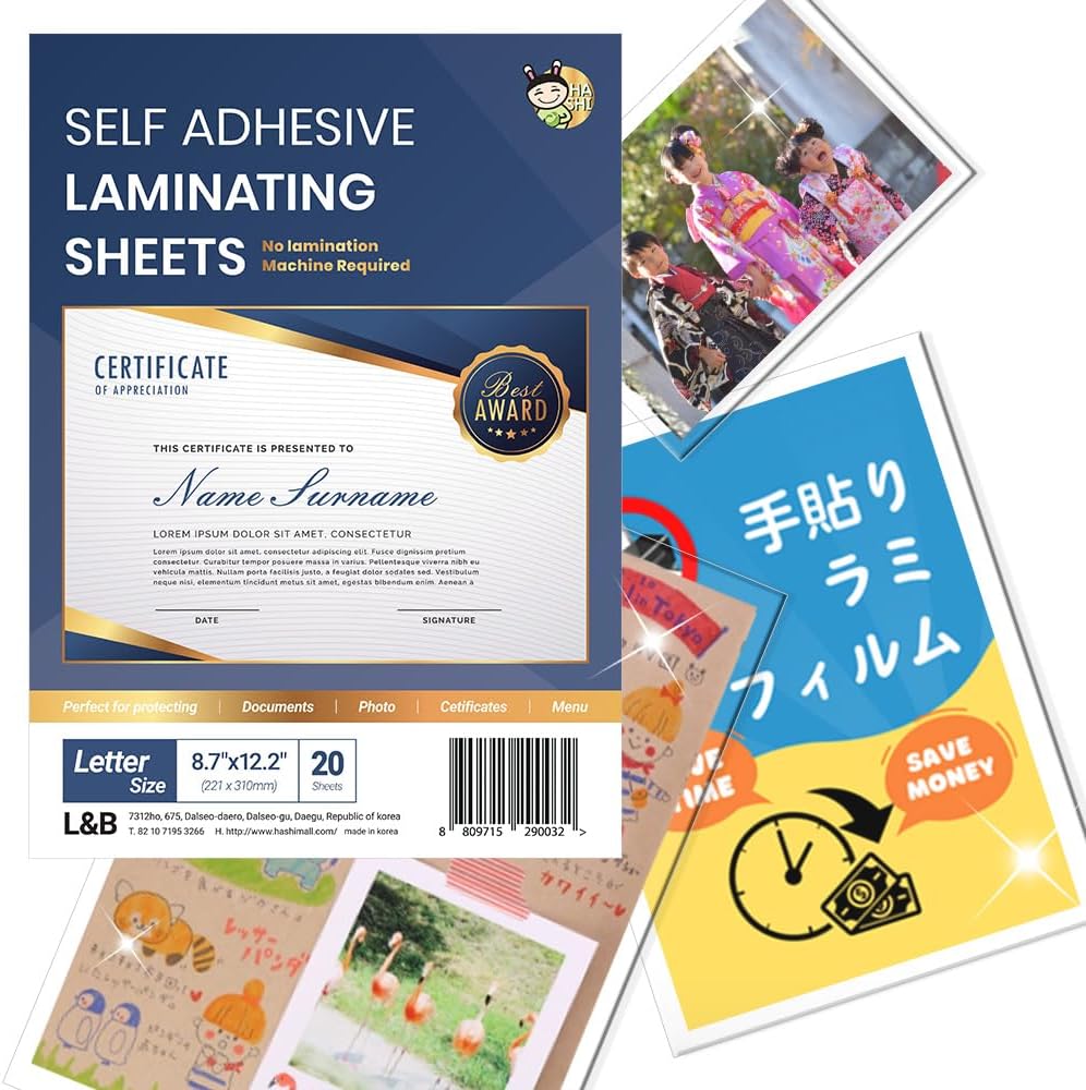 (20 Sheets) HASHI Unique Adhesive Coated Paper, 100μm A4 Size, No Machine Required, Easy On The Spot Laminating Film, Laminating Film, Coating Sheet