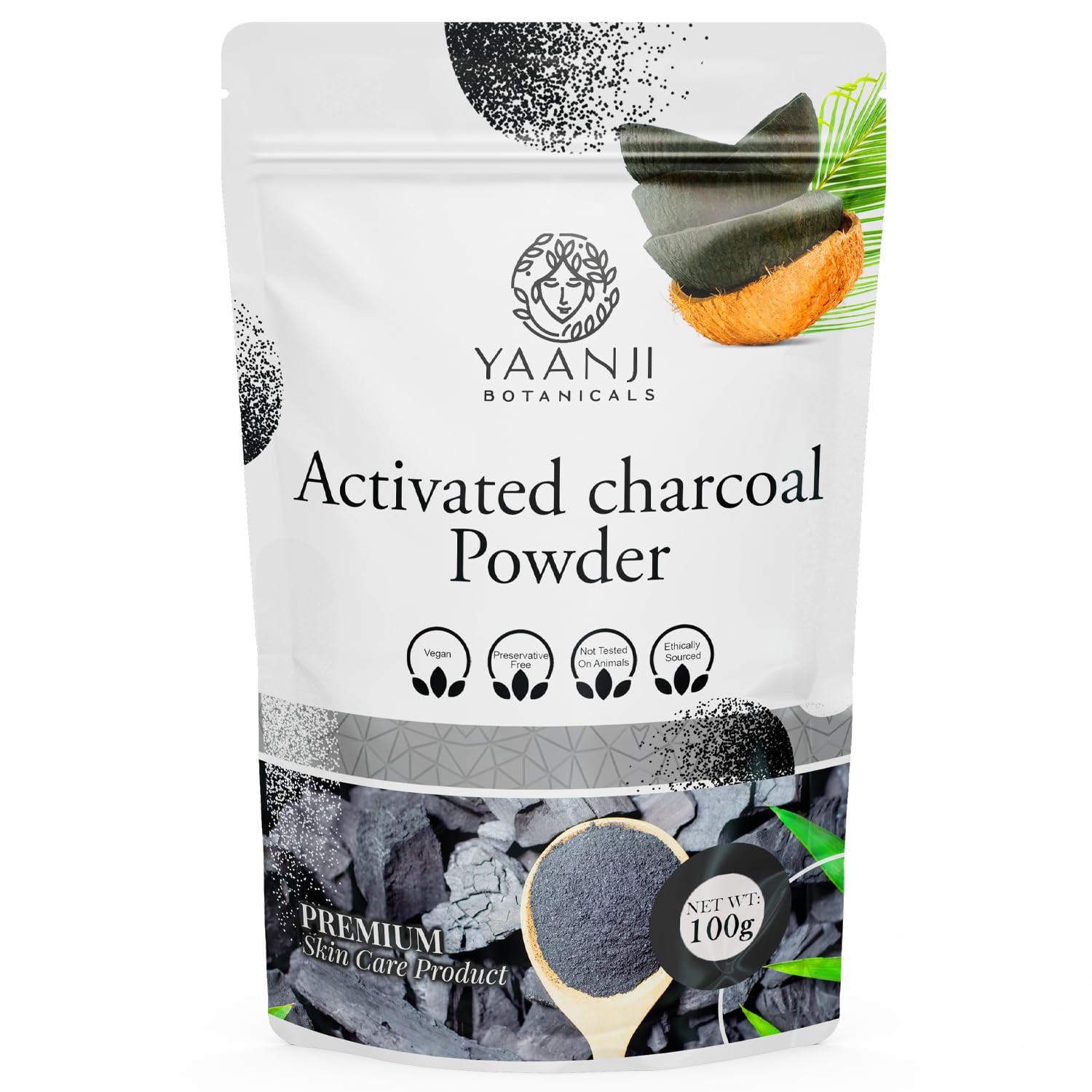 Natural Activated Charcoal Powder for Face, Skin and Teeth (100 Gram) with Brush | Detoxify skin | Ideal for All Skin | Removes Dead Skin & Impurities | Skin Whitening | Face Brightening | Face Cleanser