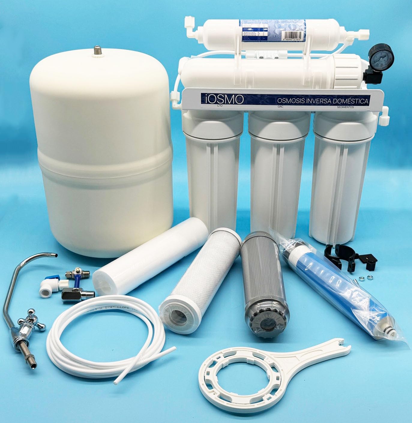 Osmosis Inversa Domestica iOSMO LITE 5 Etapas | 3 Estapas de Filtrado + 1 Estapa de Osmosis + Filtro Remineralizacion | Accesorios de Montaje Incluidos
