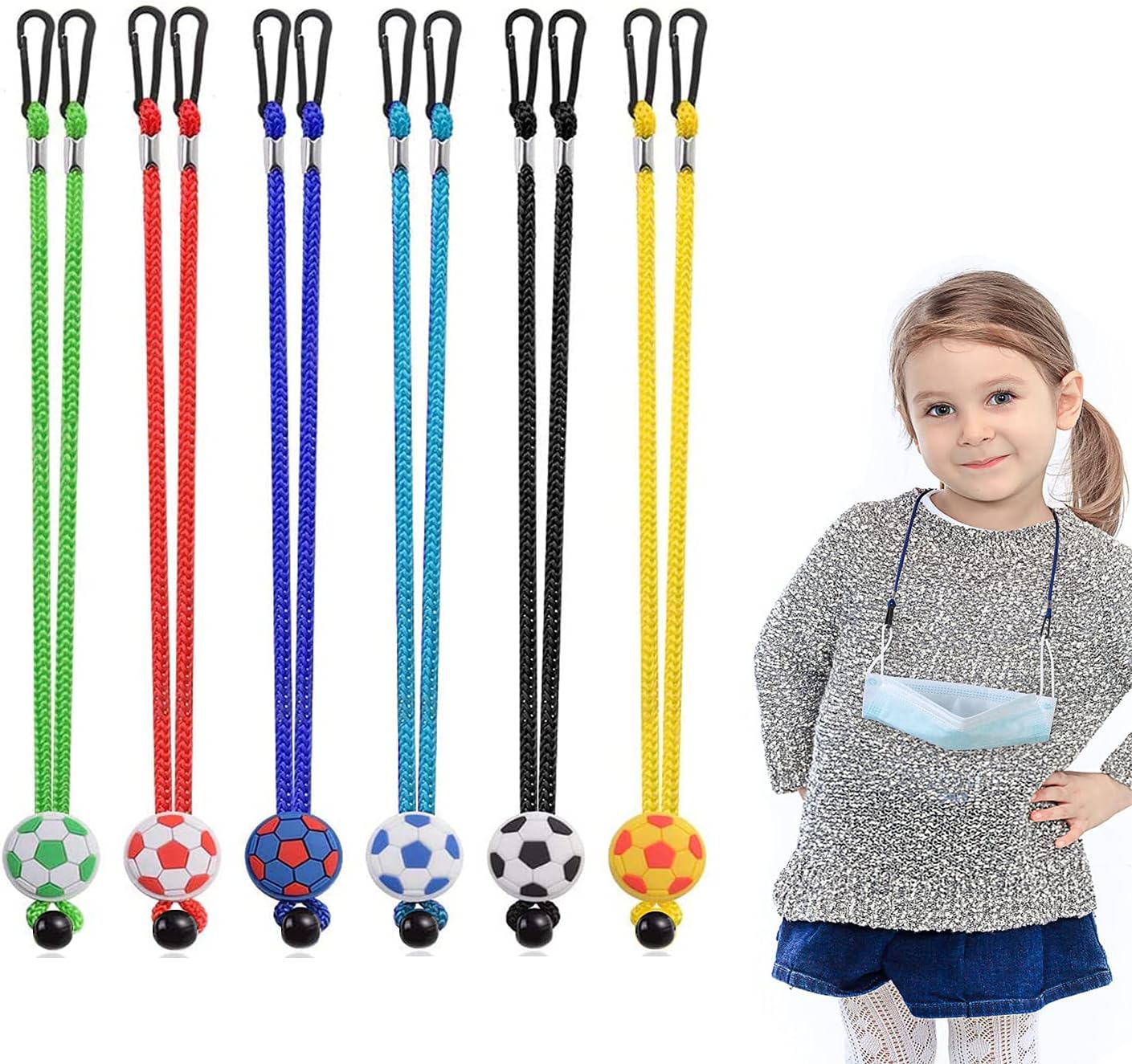 BoArt 6Pcs Cartoon Face Mask Lanyard Straps for Neck with Clips and Adjustable Stopper for Extending Masks Buckle Band, Relieve Pain for Kids Senior Adults Mask Holders Extender