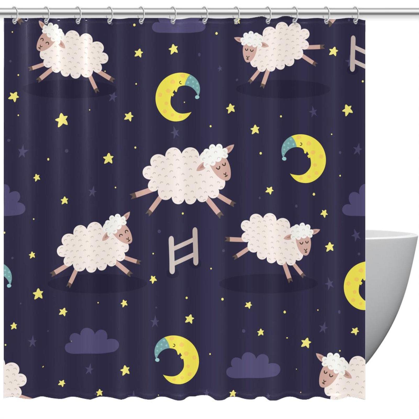 Rideau de douche mouton lune imperméable lavable textile pour salle de bain