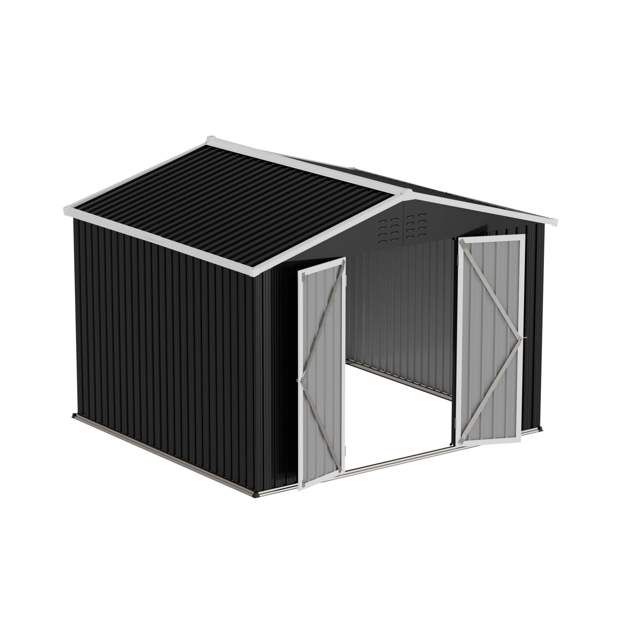 Amopatio Domek na narzędzia, domek ogrodowy z dachem jednospadowym, szopa na narzędzia 250 x 248 x 194 cm, metalowy domek ogrodowy z drzwiami, ocynkowana osłona ogrodowa, metalowa szopa, czarna