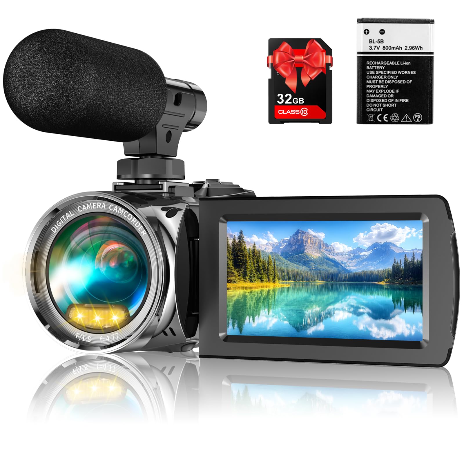 Videocámara Windancy FHD 1080P 48MP 4K Videocámara para YouTube, Videocámara de Vlogging Grabadora 18X Zoom Digital Pantalla IPS de 3.0 Pulgadas con Rotación de 270 Grados