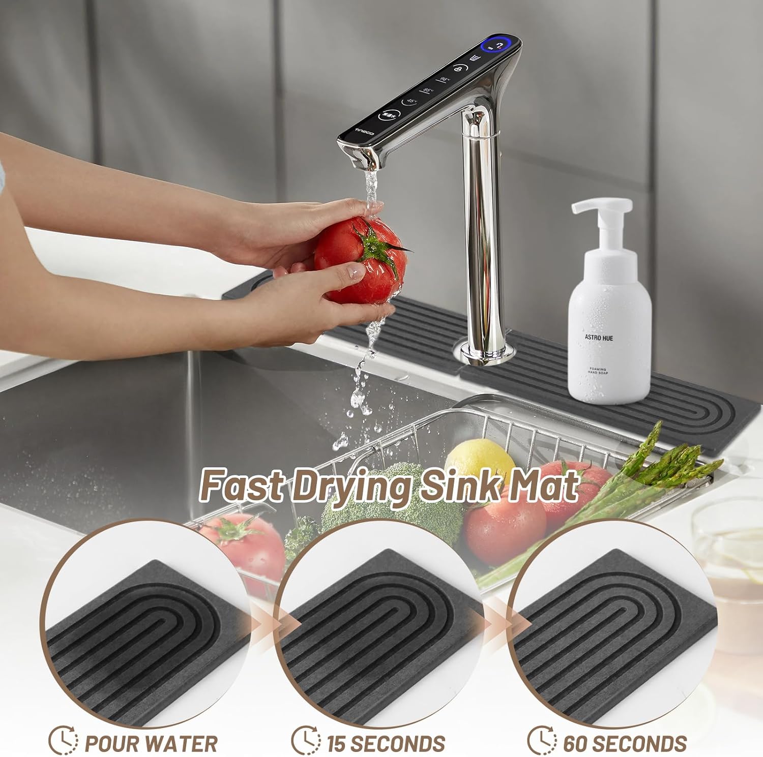 Faucet Mat for Kitchen Sink - Diatomite Fast Stone Drying Mat for Kitchen