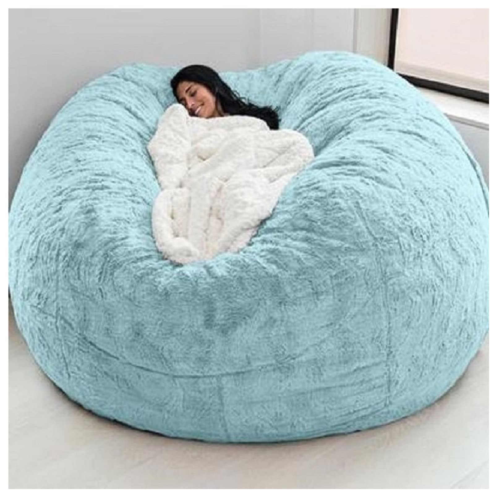 Sitzsack-/Stuhlbezug, riesiger Sitzsack-Sofabezug, weich und bequem, flauschiges Fell, Sitzsack-, Bett-Sofa-Bezug, faules Sofa, Liegestuhl-Kissenbezug, Himmelblau, Kingsize-Bett