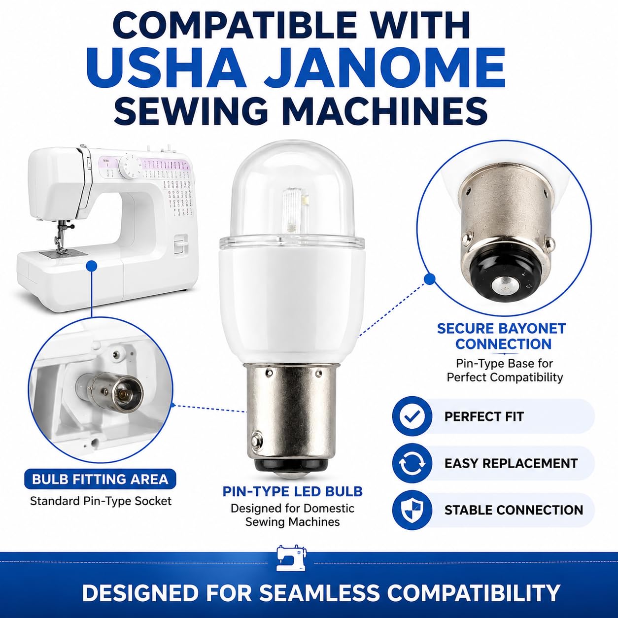 ZENITH Plastic LED Bulb Compatible for Usha Janome Sewing Machines | Pin Type Sewing Machine Light White LED Illumination Easy Installation Sewing Machine Accessory. — Amazon image 7