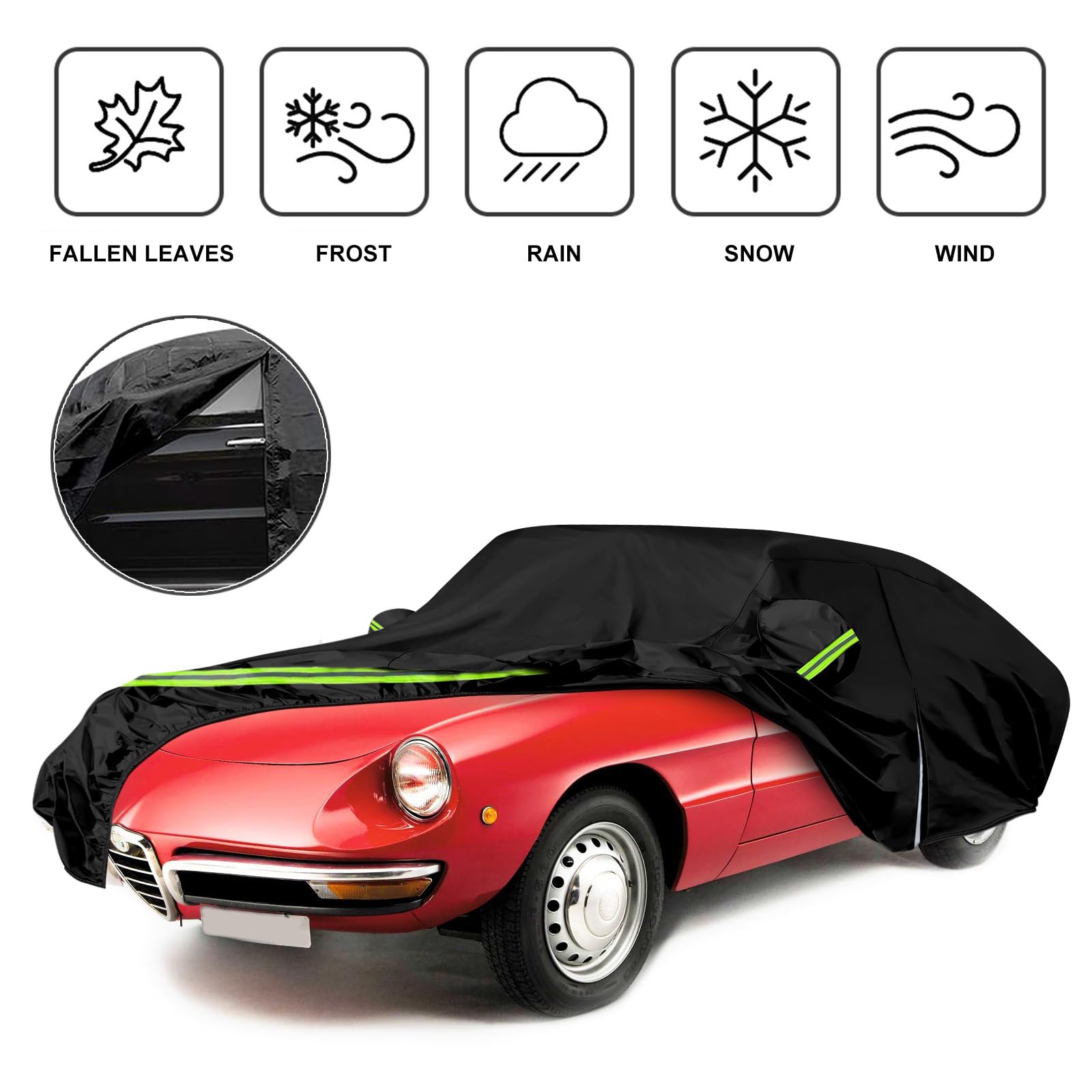 Vollgarage Autoabdeckung Ersatz für Alfa Romeo Spider 1966-1994, Auto Abdeckplane Autogarage Ganzgarage mit Reißverschluss, Allwetter Atmungsaktive Wasserdicht Reflexionsstreifen