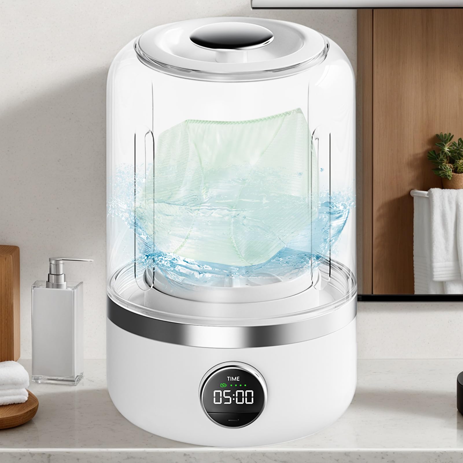 Underwear Washer, Portable Panty Washing Machine with Double Cleaning Modes, Compact Silent Laundry Appliance for Travel Apartment Dorm Camping Use, 13x14.3x21.1cm, White