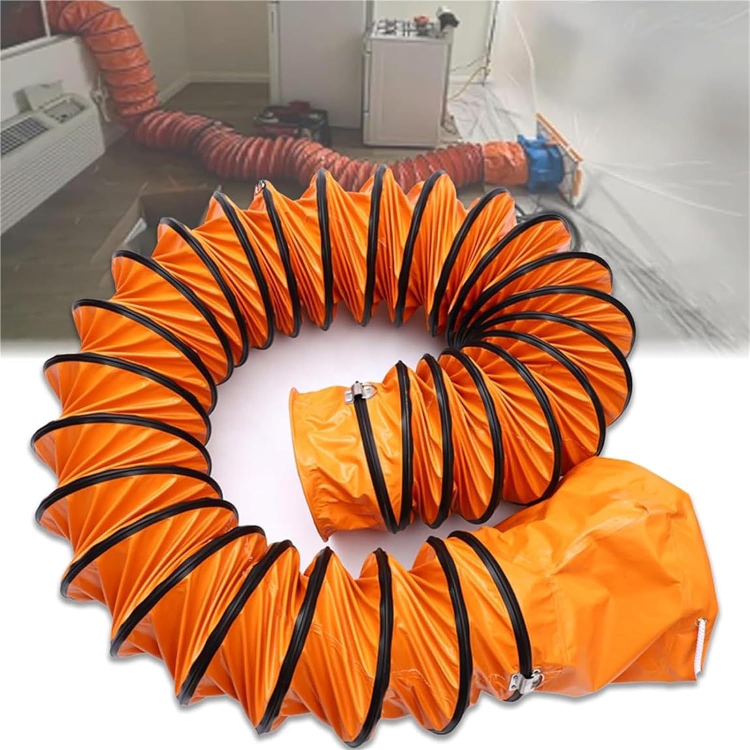 Protable PVC Ducting Hose, heat-resistant, Folding exhaust duct with Adjustable Rope D-Ring, for ventilation and air exchange in environments such as tunnels and factories(6.6ft,Diameter - 200 mm)
