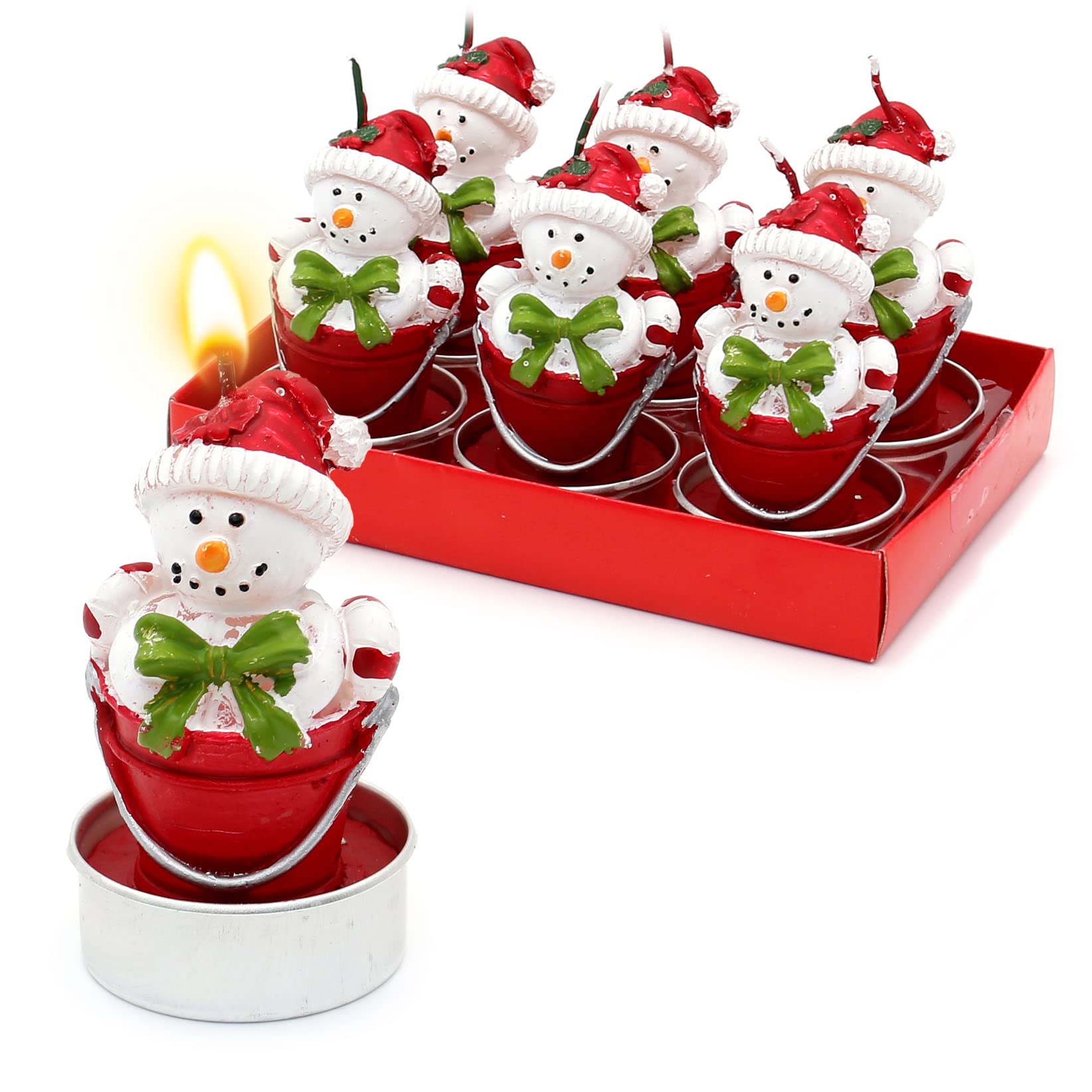 Dekohelden24 Set of 6 snowman in a bucket, dimensions of each tea light (L x W x H): 4 x 4 x 7 cm, 7 cm