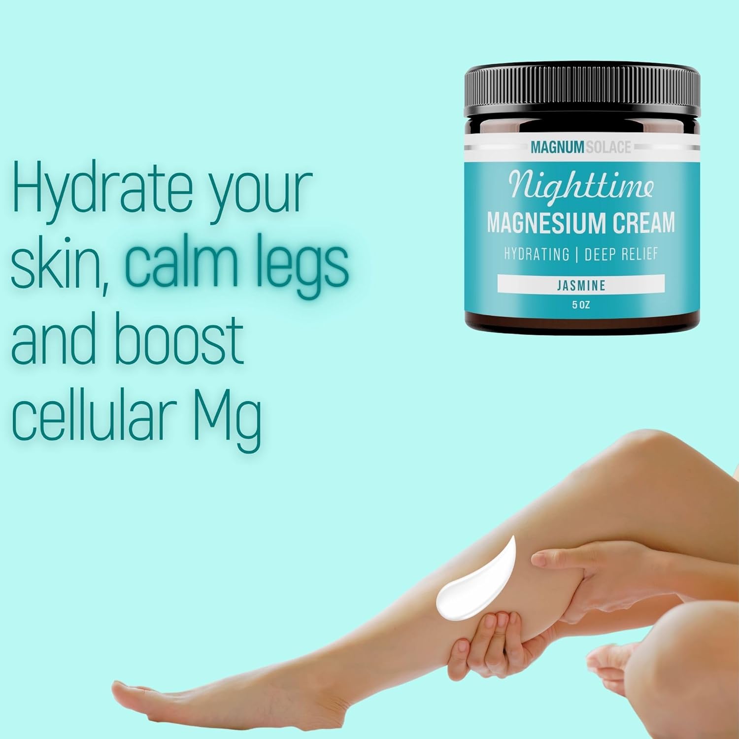 Magnum Solace Nighttime Magnesium Cream – Soothing Relief & Relaxation, Highly Concentrated Magnesium for Muscles & Joints – Apply to Legs or Feet Before Bed – Skin-Friendly