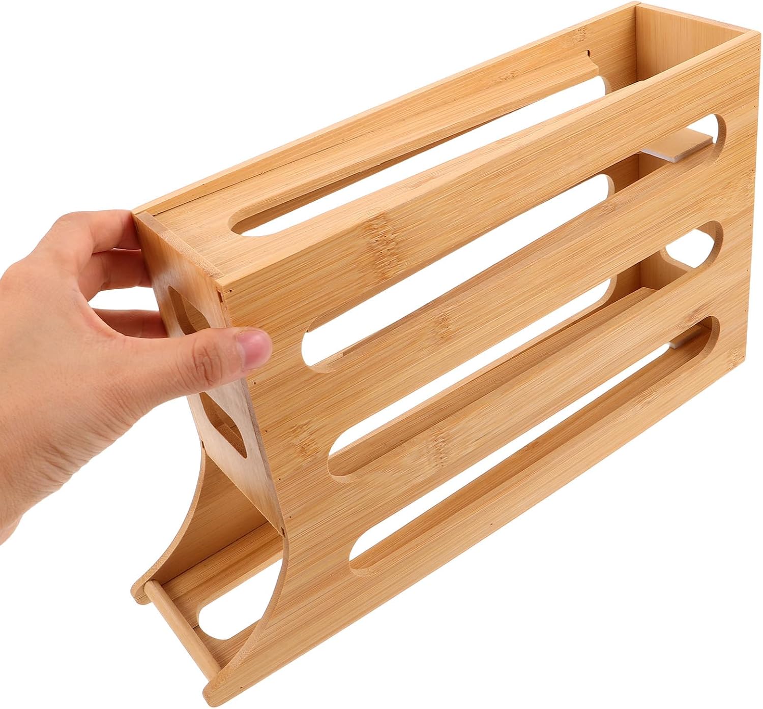 Generic Egg Holder for Fridge: Automatic Rolling Eggs Dispenser 4 Tiers Fridge Rack Wooden Space Saving Container for Refrigerator
