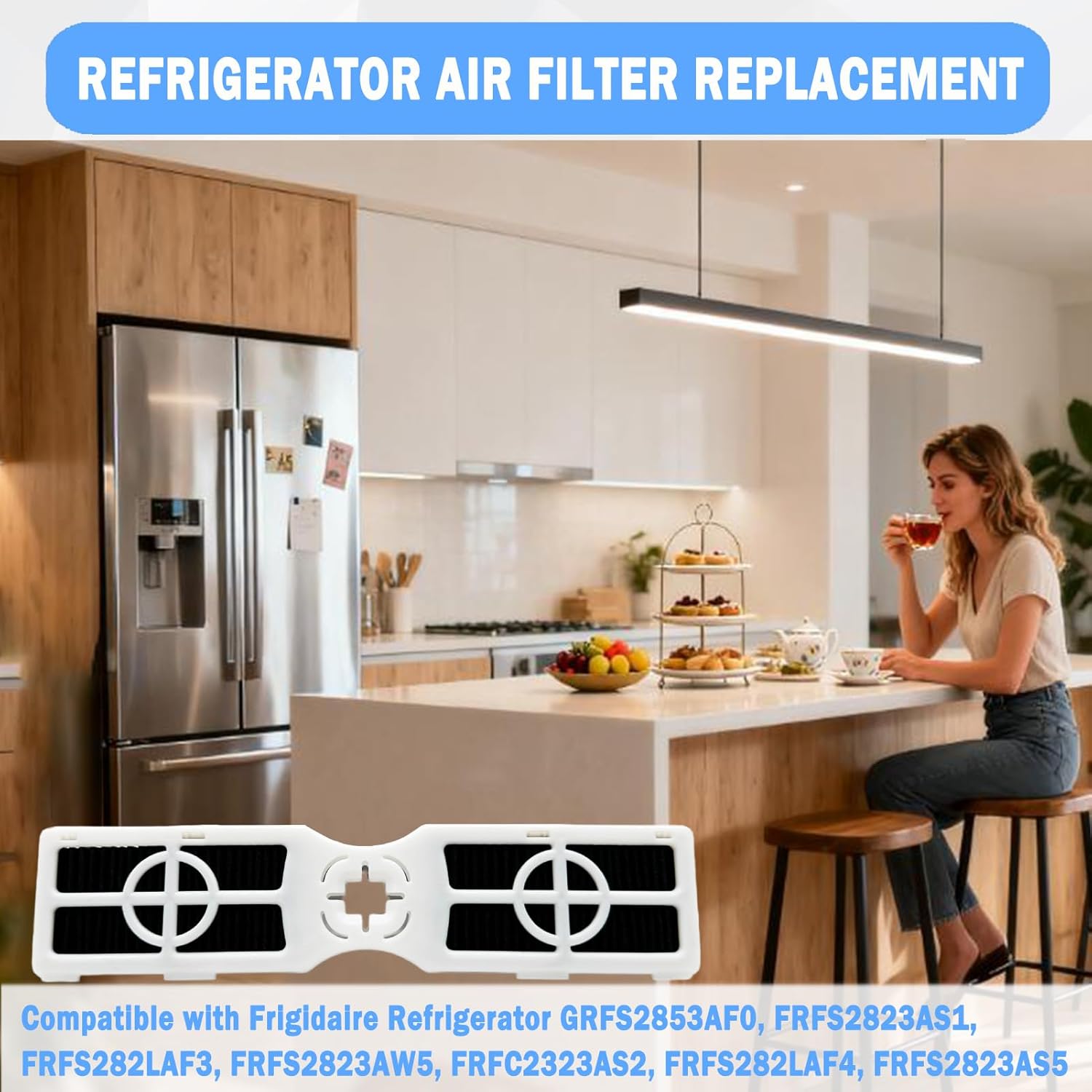 3 Pcs Refrigerator Air Filter Replacement Compatible with Frigidaire GRFS2853AF0, FRFS2823AS1, FRFS282LAF3, FRFS2823AW5, FRFC2323AS2, FRFS282LAF4, FRFS2823AS5