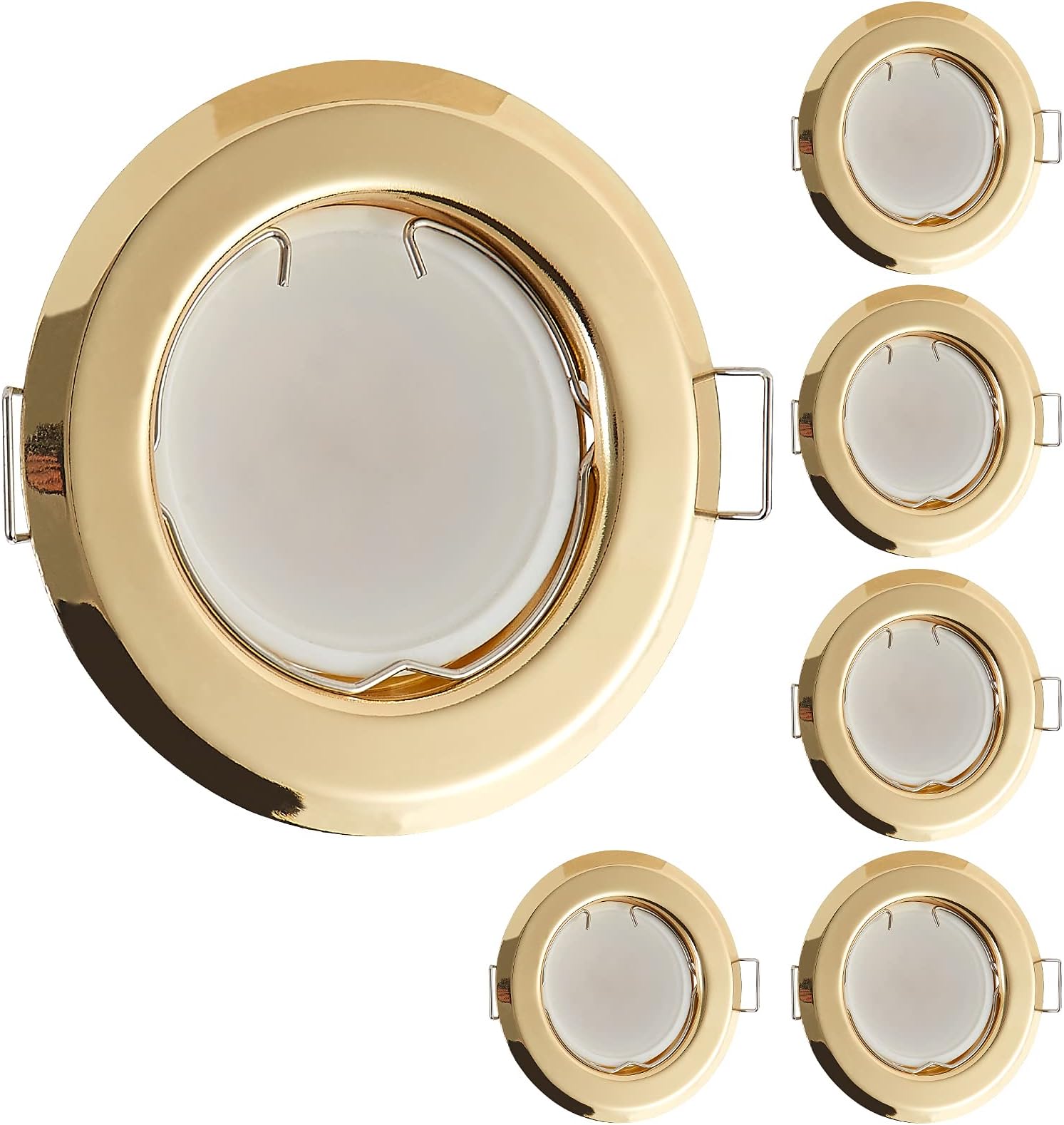 – HCFEI Flat LED Recessed Spotlight Ultra Flat in Gold with LED Spot Module 230 V I 3 W 320 Lumen I 120° Beam Angle I Dimmable I 53-70 mm Mounting Hole I Recessed Light Round (Pack of 6 - Warm White)