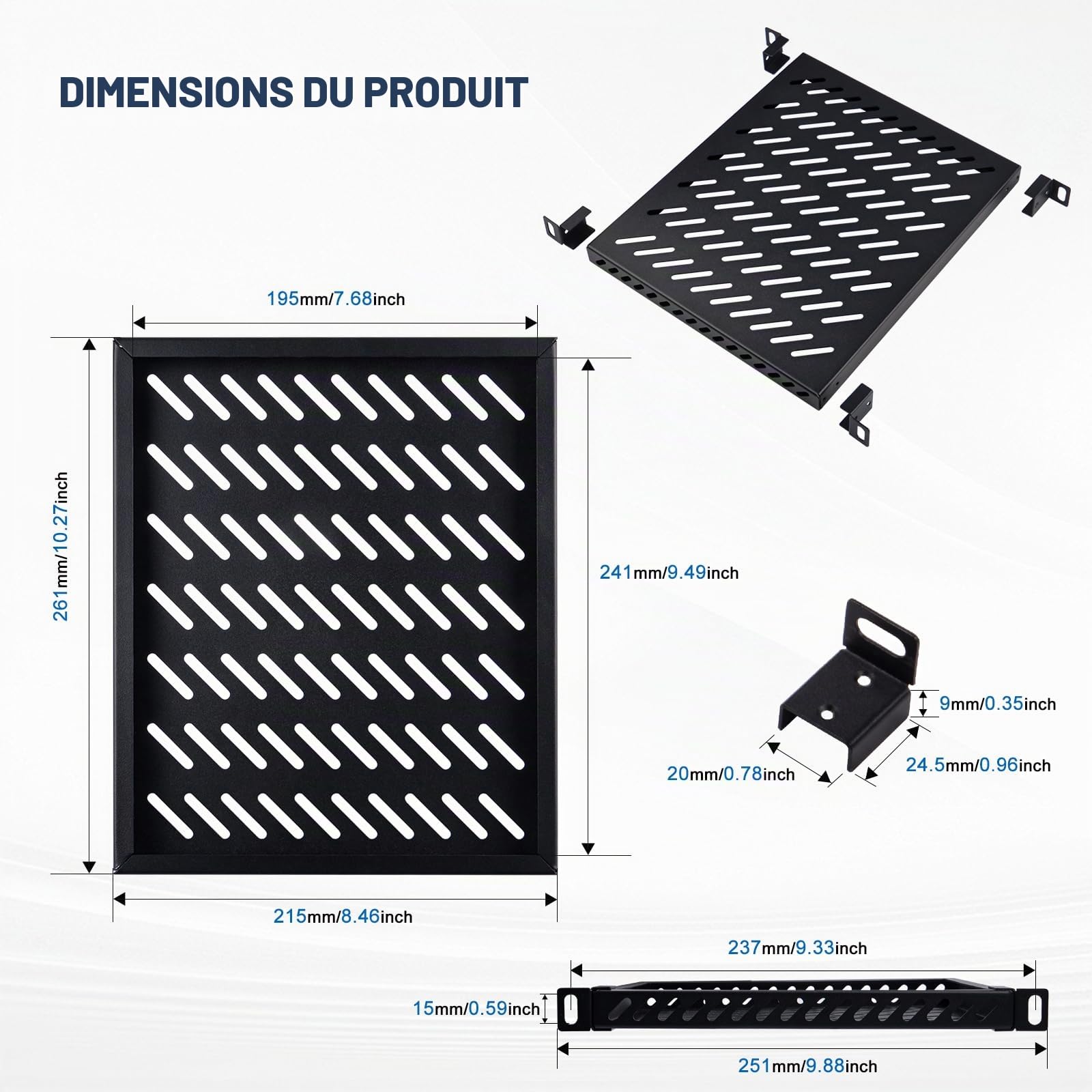 GeeekPi Étagère de Rack 0,5U pour Armoire Réseau DeskPi RackMate T2, 25,4 cm, Conception Perforée, Capacité 25 kg, Noir