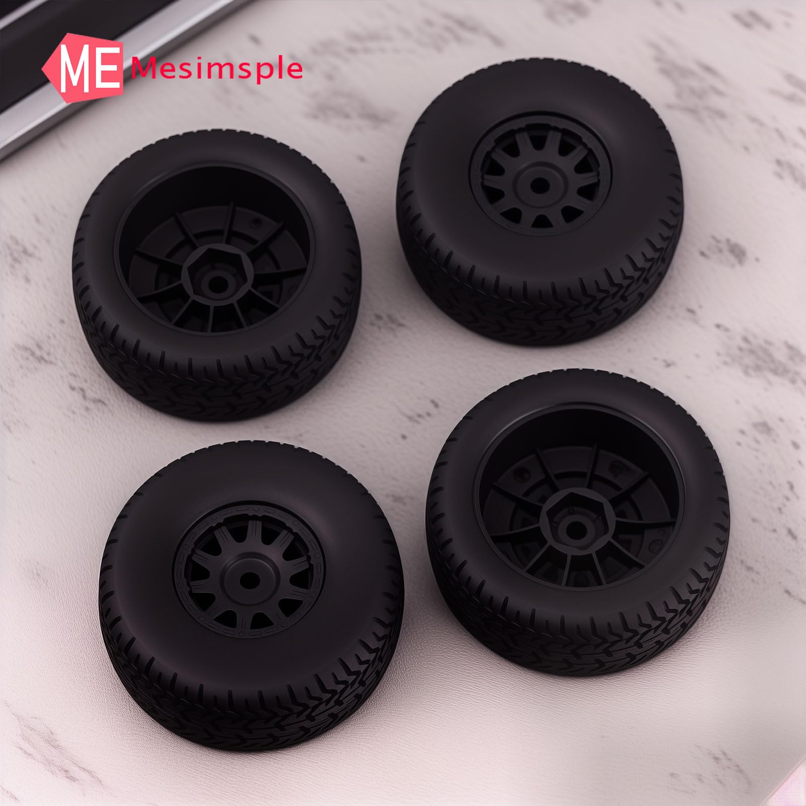 Mesimsple Pre Glued Plastic Wheel and Tire Rubber for Arrma Mojave Grom Mega 380 223S BLX Series Upgrade Parts Black