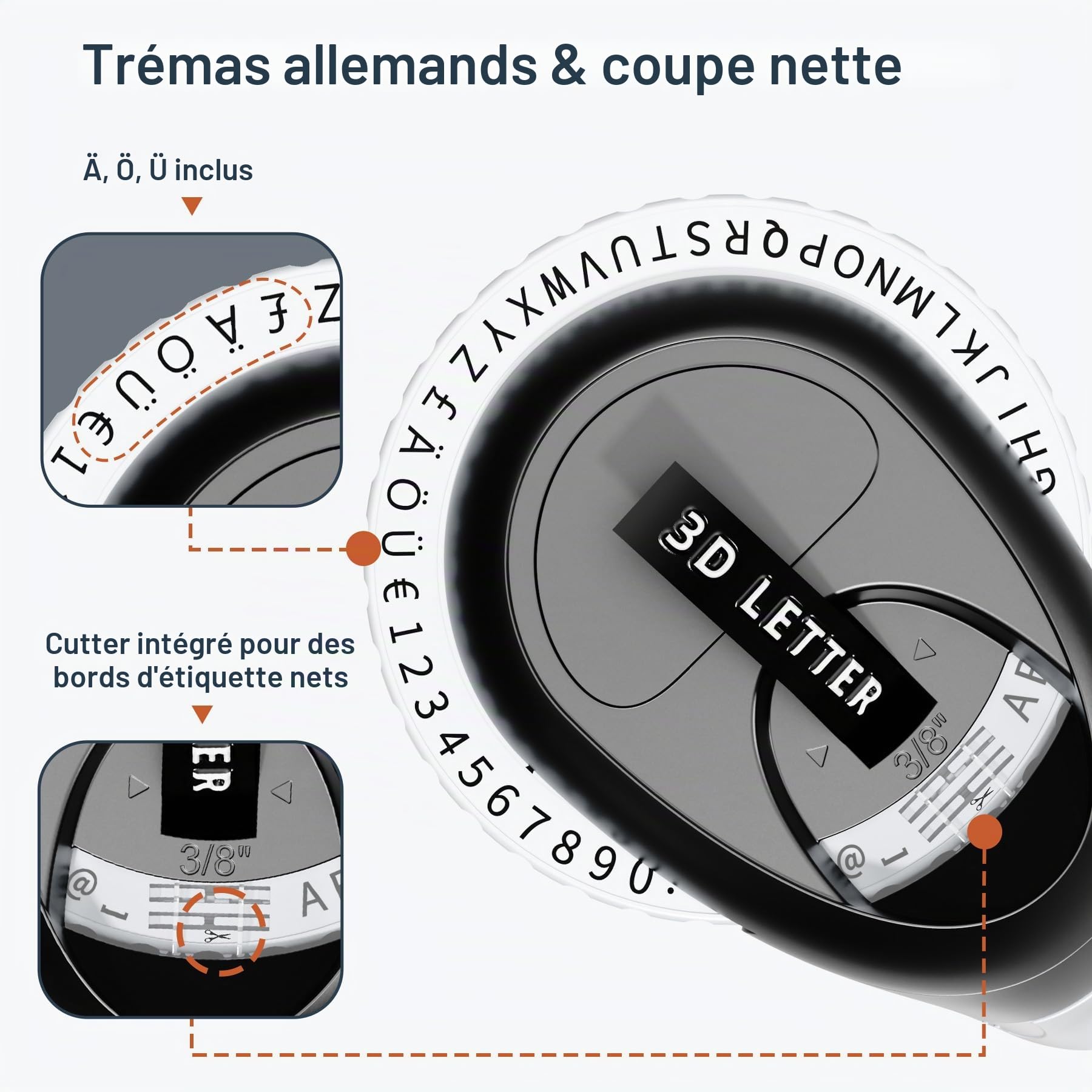 Omega S Étiqueteuse, Etiqueteuse Autocollantes, Machine à Étiquettes Relief 3D, 4 Rubans de 9mm (Noirs, Bleu, Or), Étiquettes Étanches, Design Ergonomique, pour la Maison/l'École/DIY Créatif