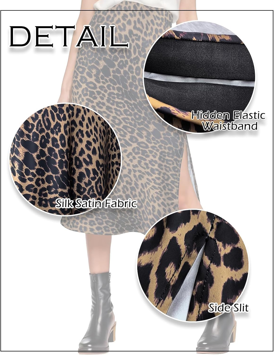 Womens Satin Silk High Waist Slit Midi Skirt Elastic Waistband Midi Skirts for Women - Image 5