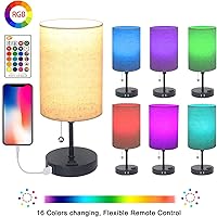 Vista 2 de Lámparas para dormitorio, mesita de noche, lámpara de noche con 2 puertos USB y tomacorriente, lámparas de mesa regulables de 3 vías, lámpara de luz