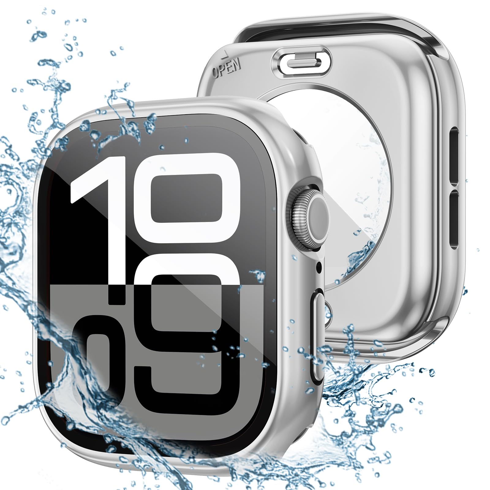 Kamita Wodoodporna obudowa kompatybilna z Apple Watch Series 11/Series 10 46mm, twarda obudowa PC z etui ochronnym ze szkła hartowanego, pełna osłona ochronna dla iWatch11/iWatch10 (srebrna)