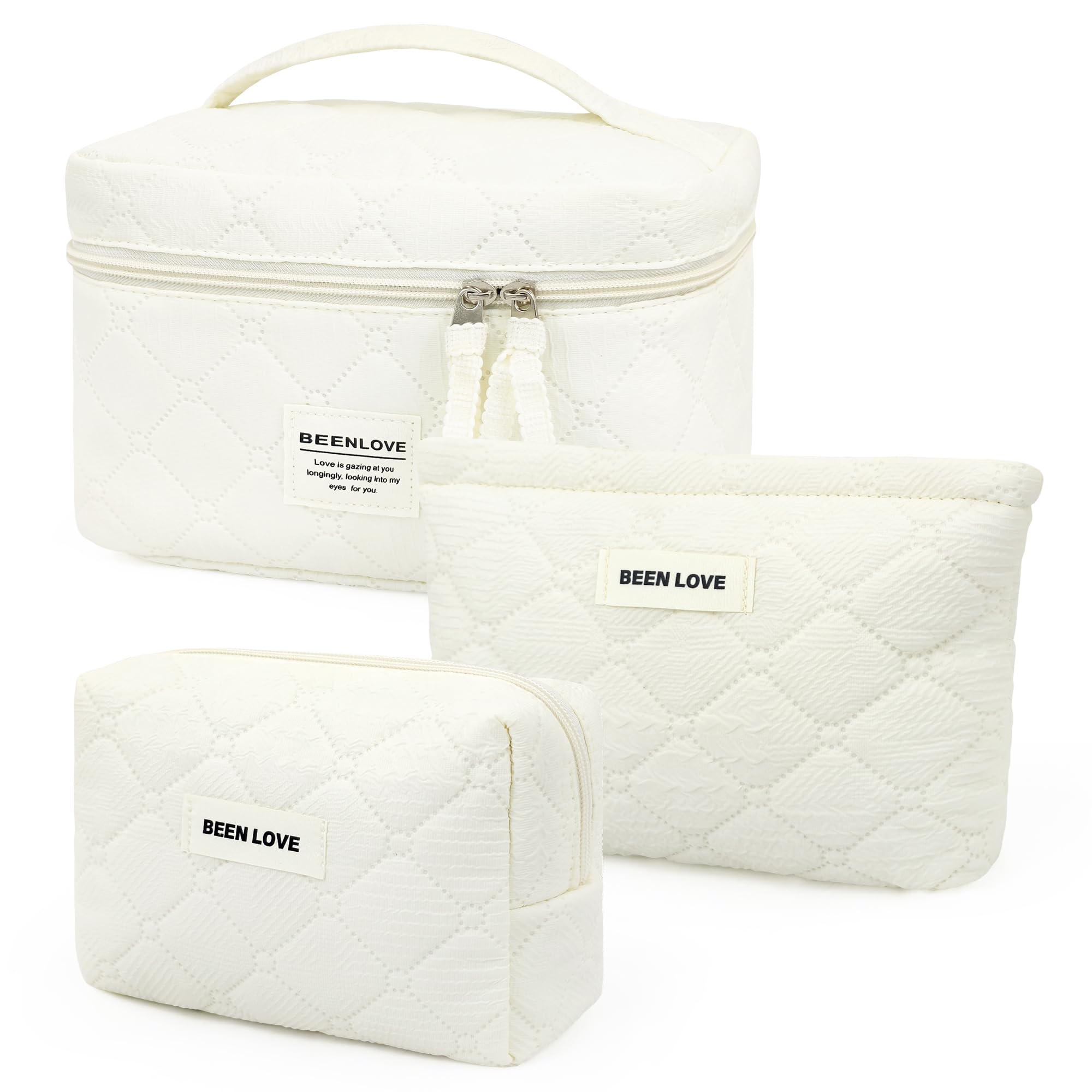 beifon 3er Set Kosmetiktasche Kulturtasche Damen mit Blumenmuster, Kulturbeutel Make Up Tasche, Tragbare Schminktasche Makeup Bag Waschtasche Groß Frauen Mädchen (Beige B)