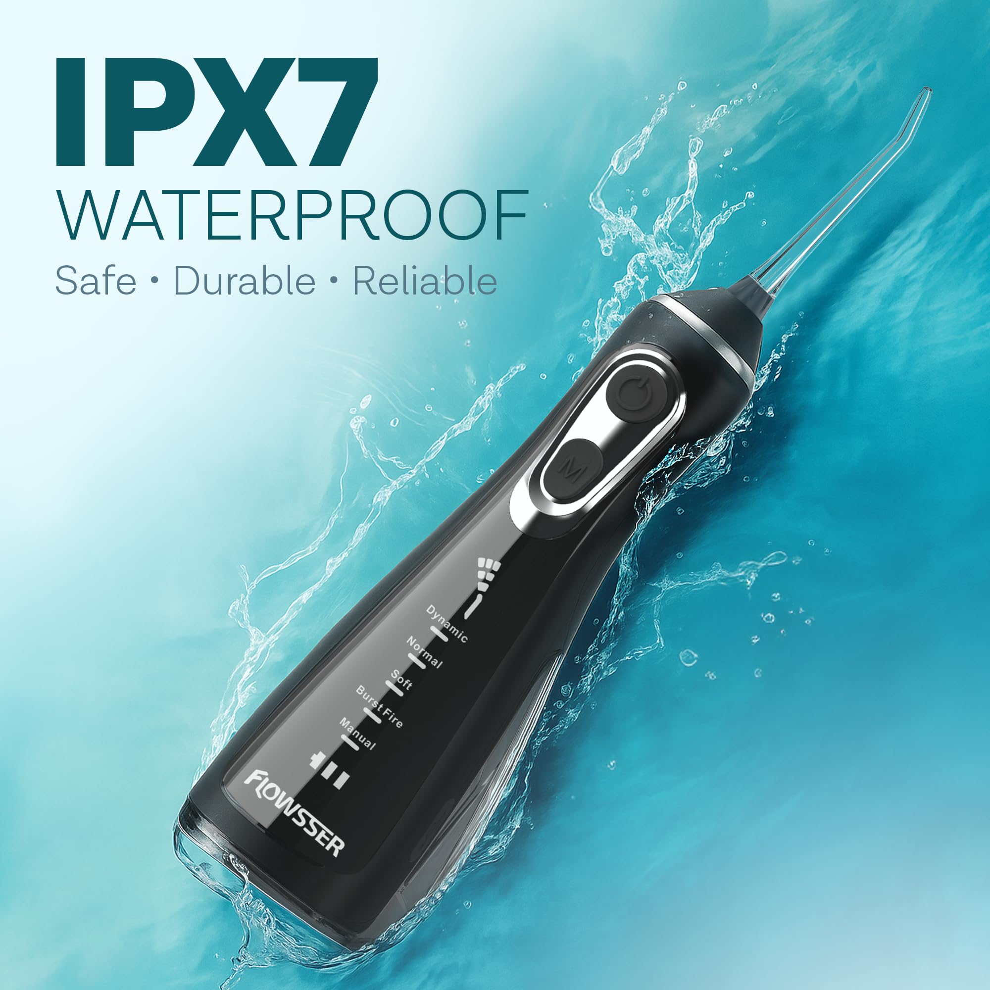 Idropulsore senza fili per denti, 5 modalità, 60 ~ 140 PSI, 8 punte, serbatoio da 300 ml, ricaricabile USB, impermeabile IPX7, irrigatore orale portatile per gengive, bretelle, tonsille, cure
