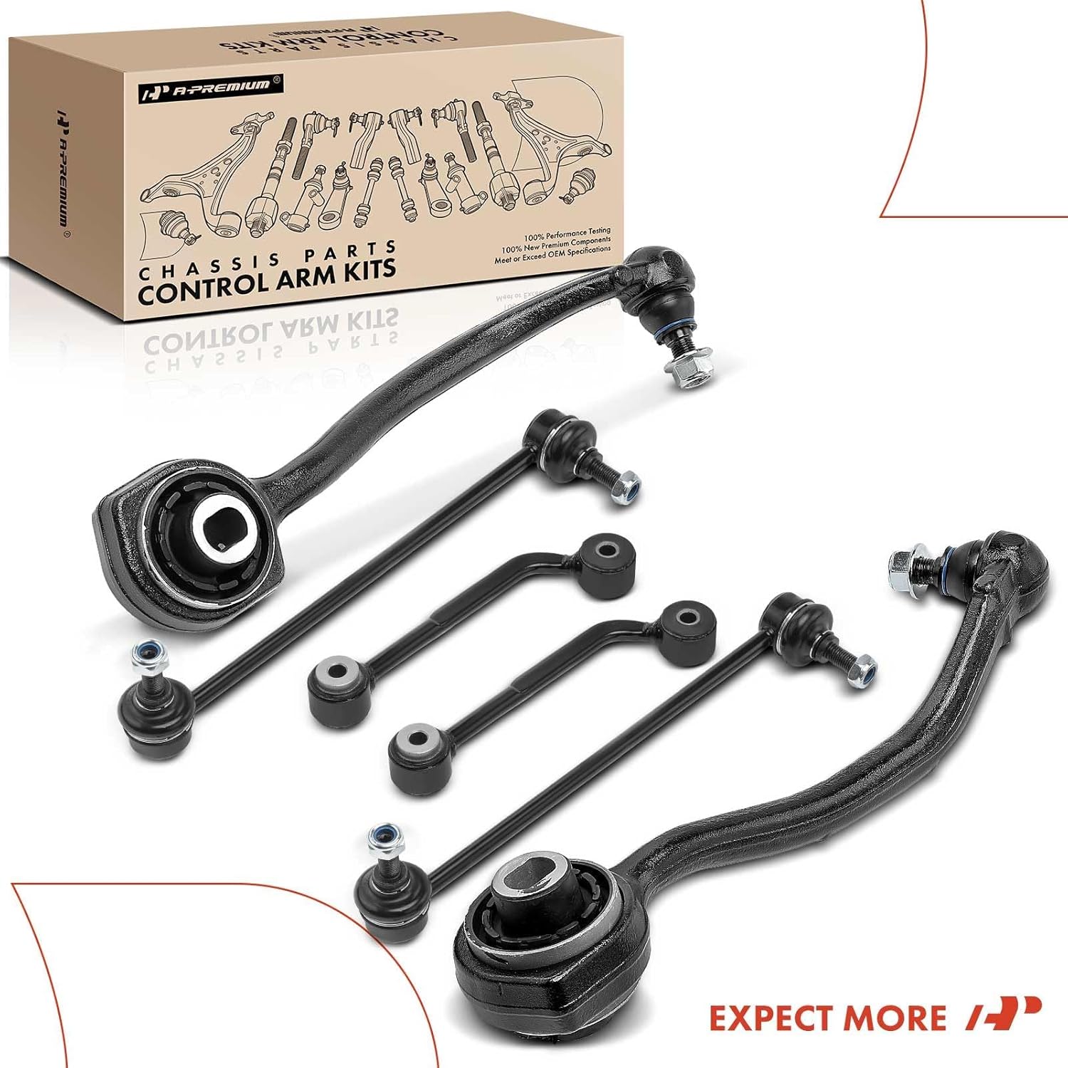 A-Premium Set of 6, Front Rearward Lower Control Arm, Front & Rear Sway Bar Link, Compatible with Mercedes-Benz - 2001-2009 - C230 C240 C320 C280 C350 & CLK320 CLK350 CLK500 CLK550 & C32 AMG