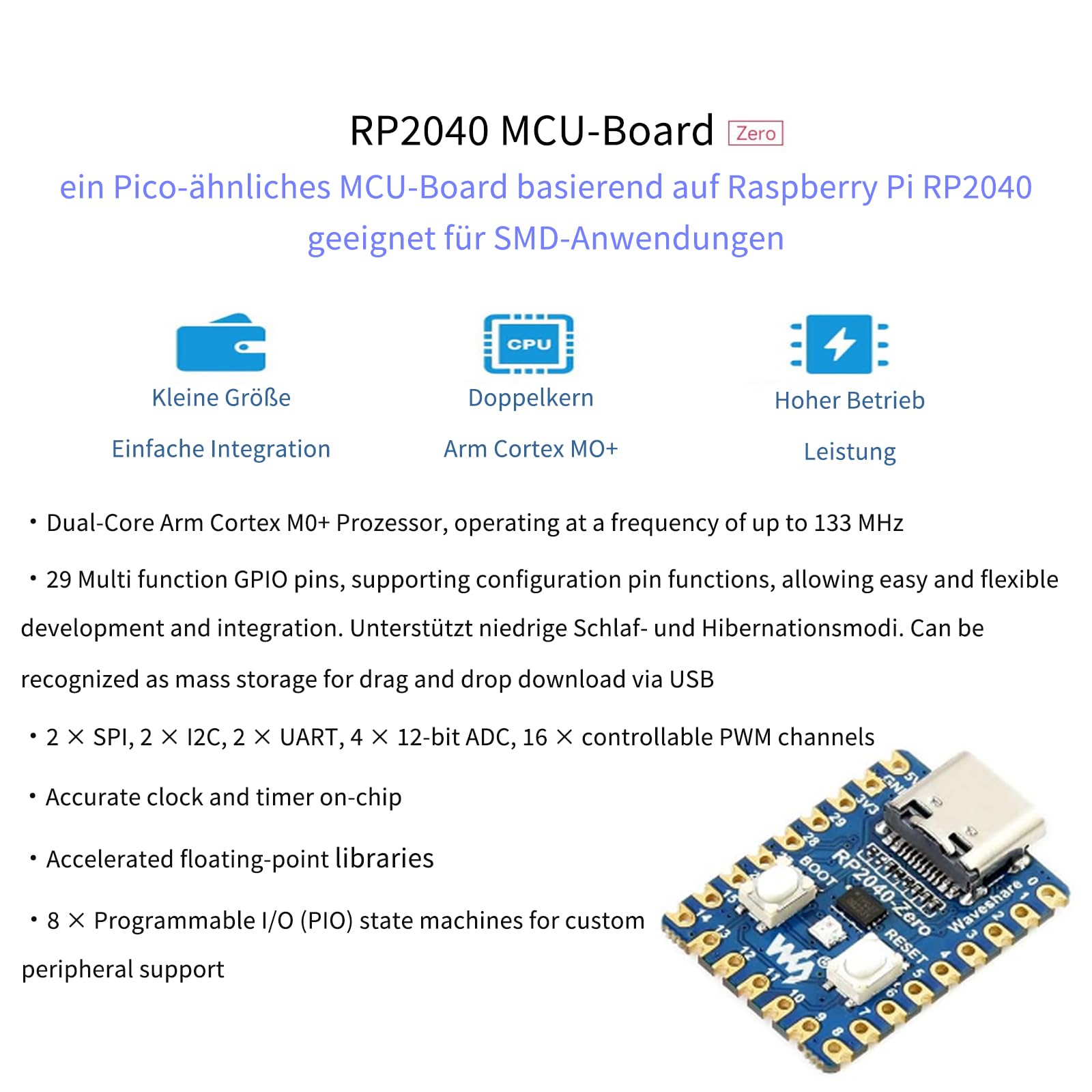 RP2040-Zero Microcontroller Board basato su Raspberry Pi 2040 Dual-Core ARM Cortex M0+
