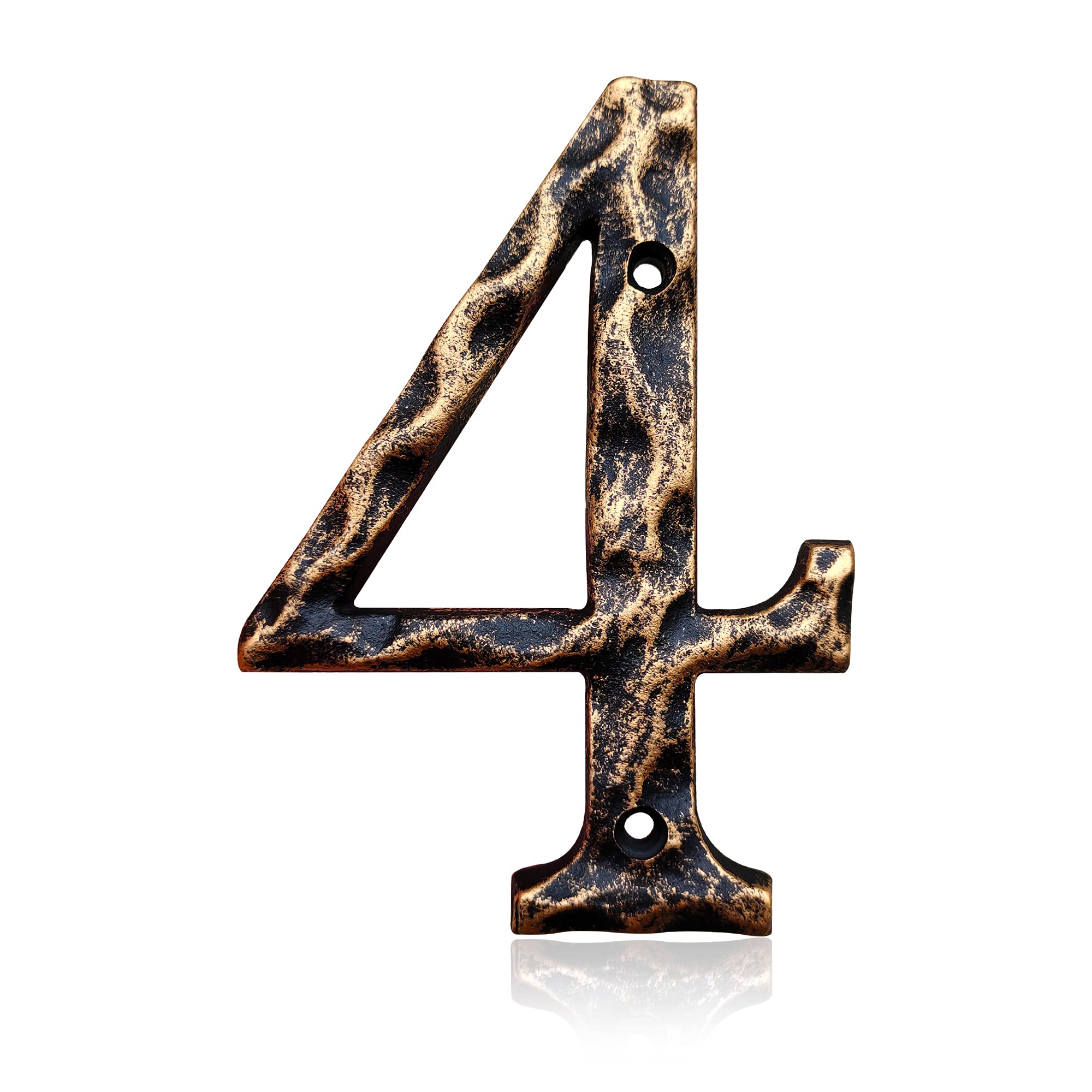 5.5 Inch House Numbers & Letters, Highly Visible Cast Iron Metal Home Address Number for Street Office Mailbox, Antique Brass (Number 4)