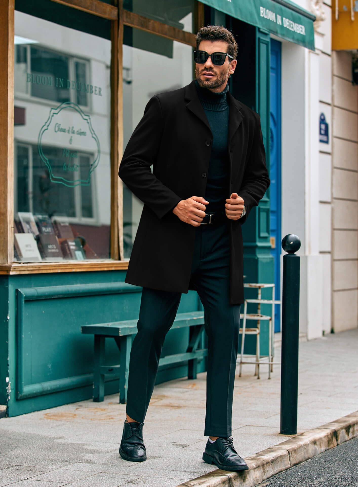 Runcati Herren Mantel Lange Trenchcoat Slim Fit Winter Kerbkragen Jacke Einreiher Business Overcoat