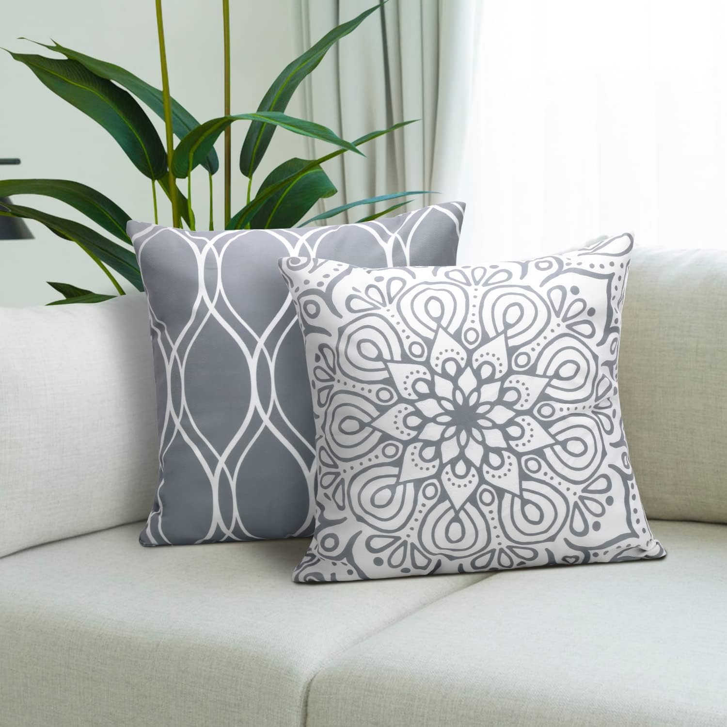 Coliuso Decorative Throw Pillow Covers 20x20 Set of 4, Gray and White Modern Simple Square Pillow Case Cushion Cover for Sofa Couch Farmhouse Outdoor Living Room (Gray and White, 20"x20")