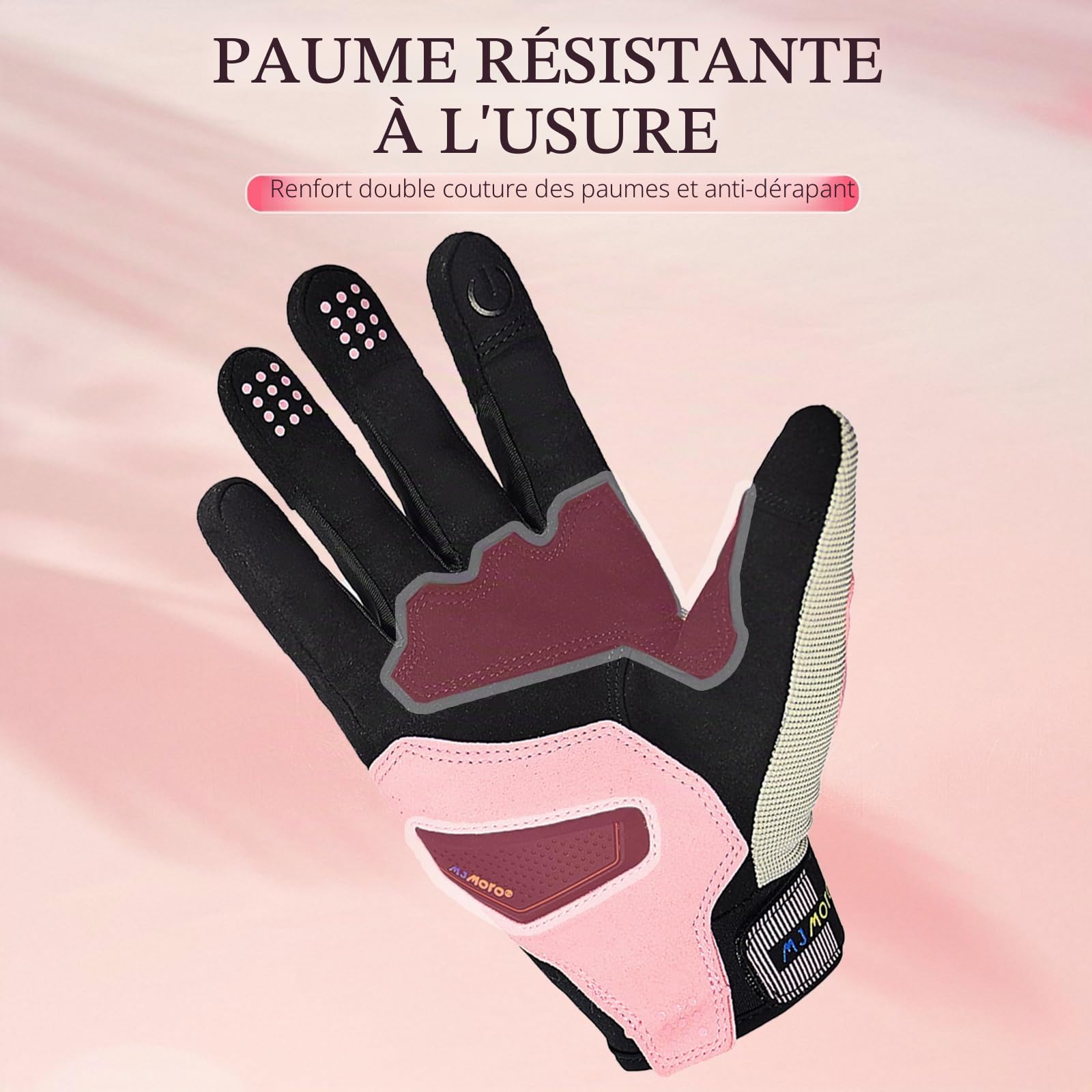 Gants de moto d'été respirants roses pour femme, gants de moto antidérapants pour écran tactile, VTT, VTT, course sur route